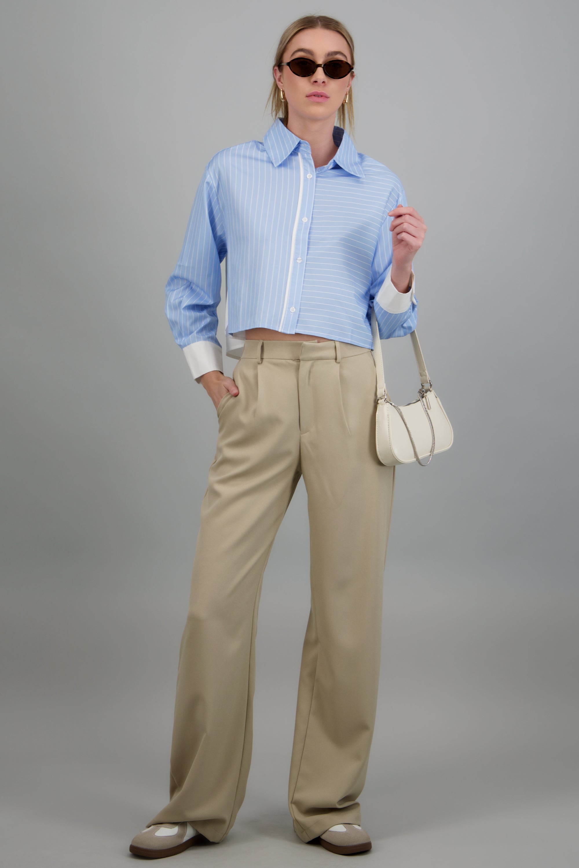 Camisa estampado rayas con contraste AZUL COMBO