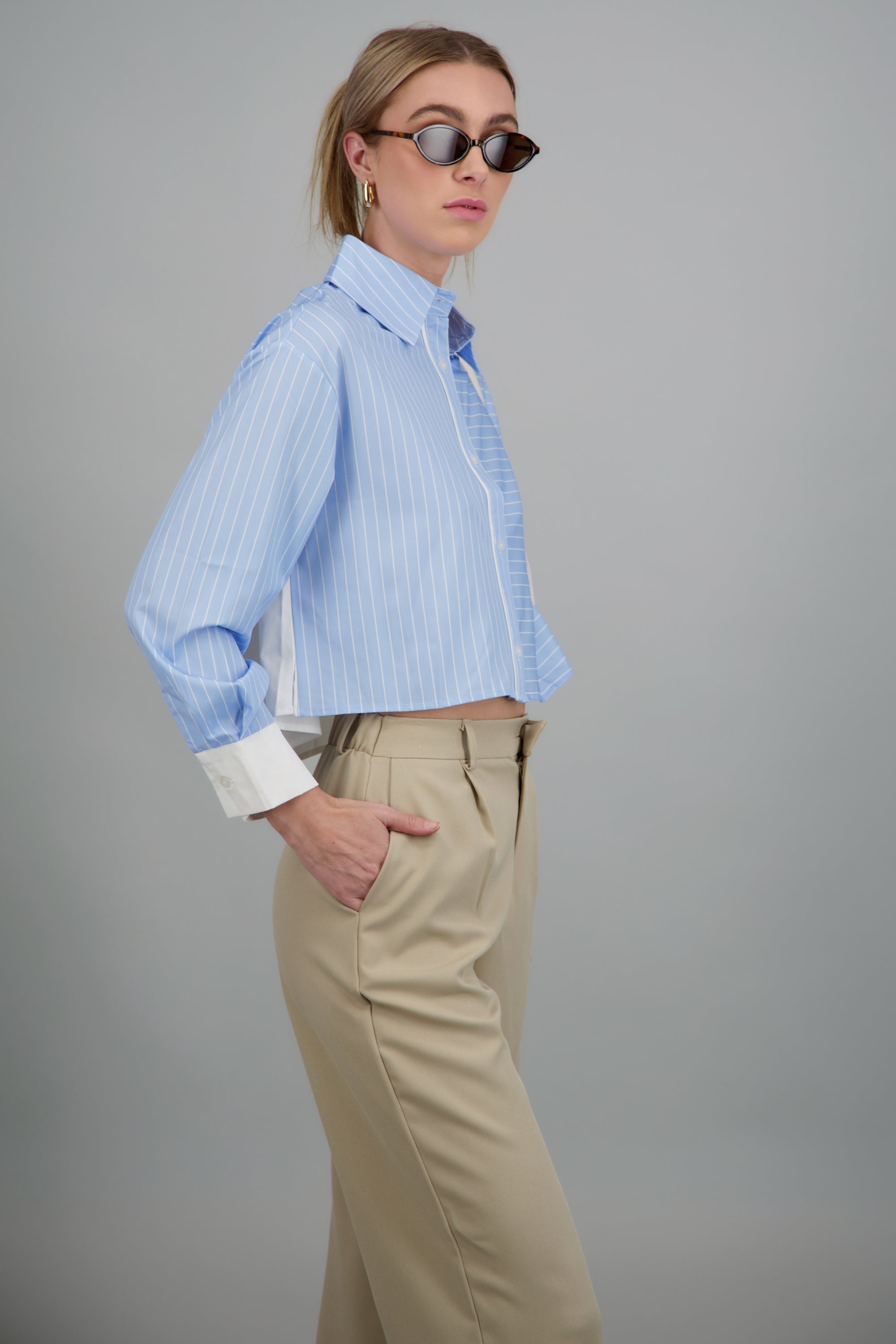 Camisa estampado rayas con contraste AZUL COMBO