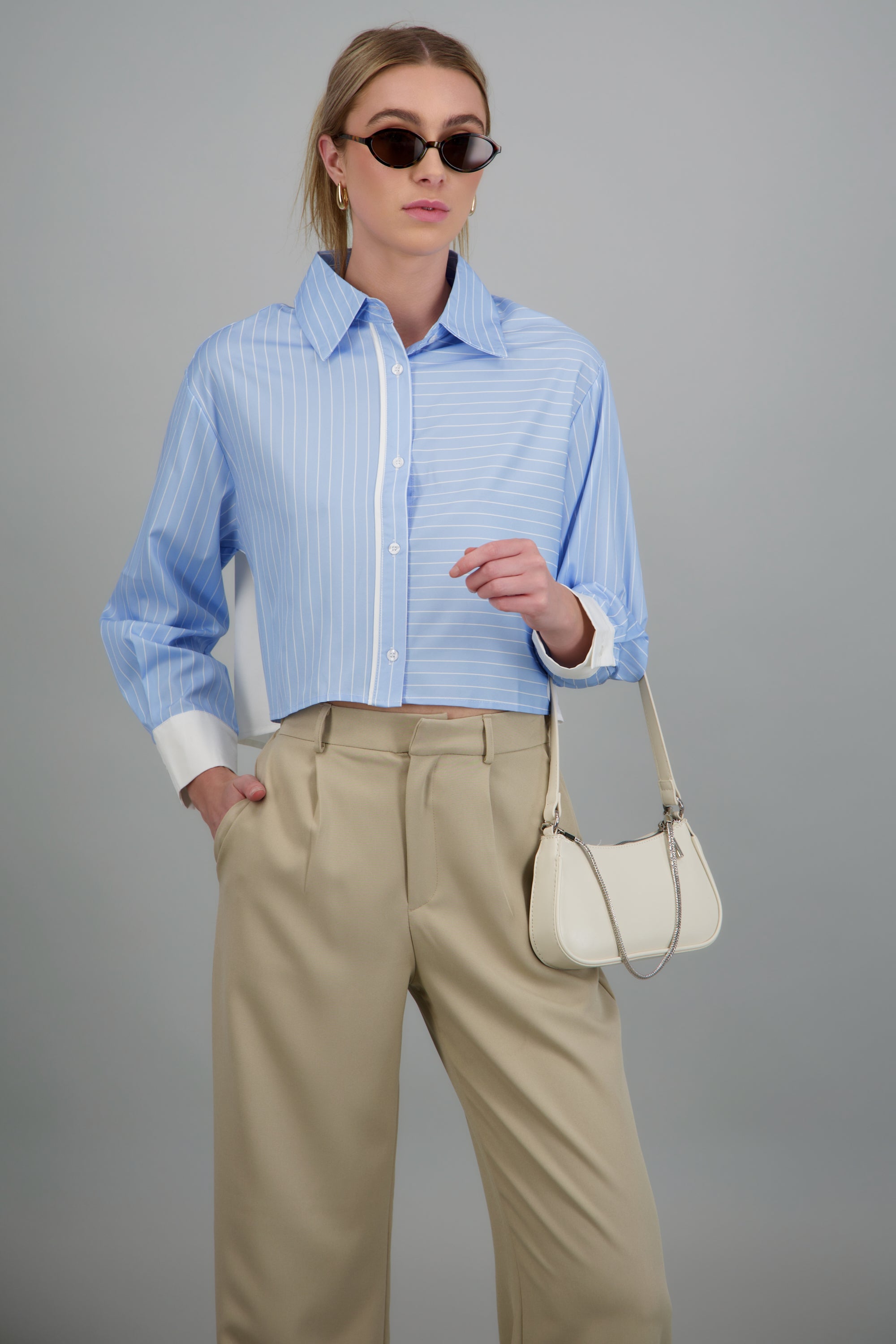 Camisa estampado rayas con contraste AZUL COMBO