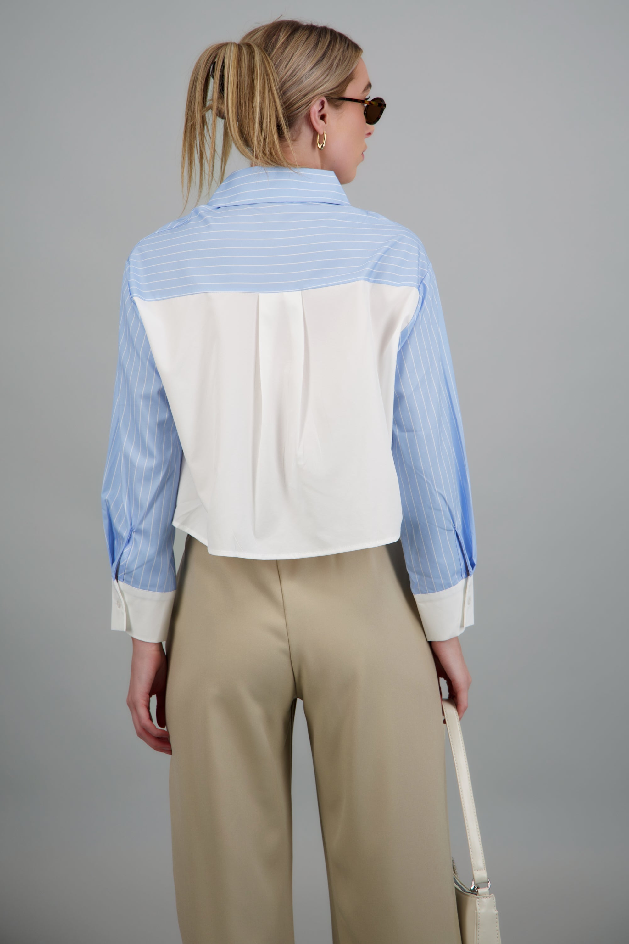 Camisa estampado rayas con contraste AZUL COMBO