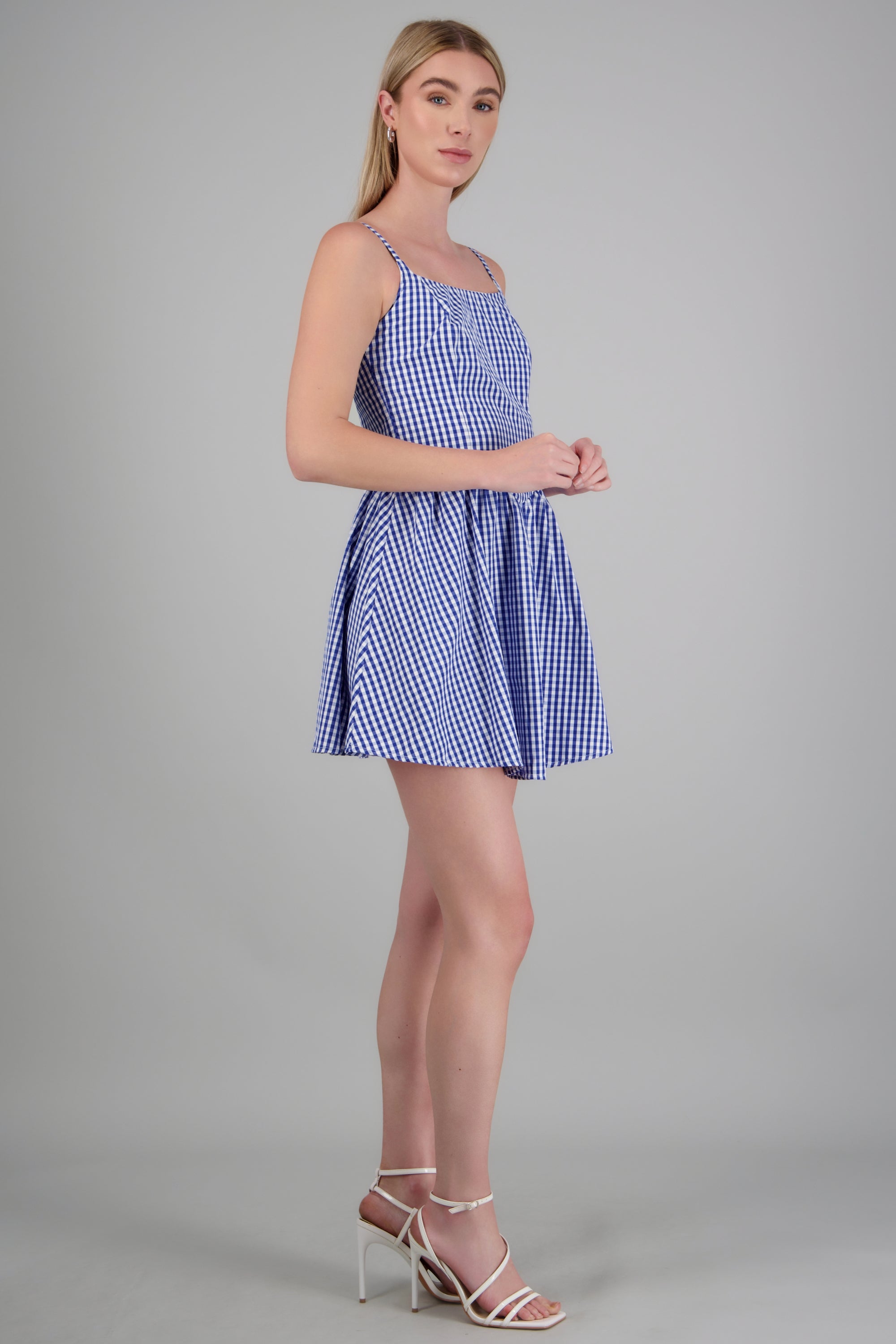 Vestido mini tirantes ginham AZUL COMBO