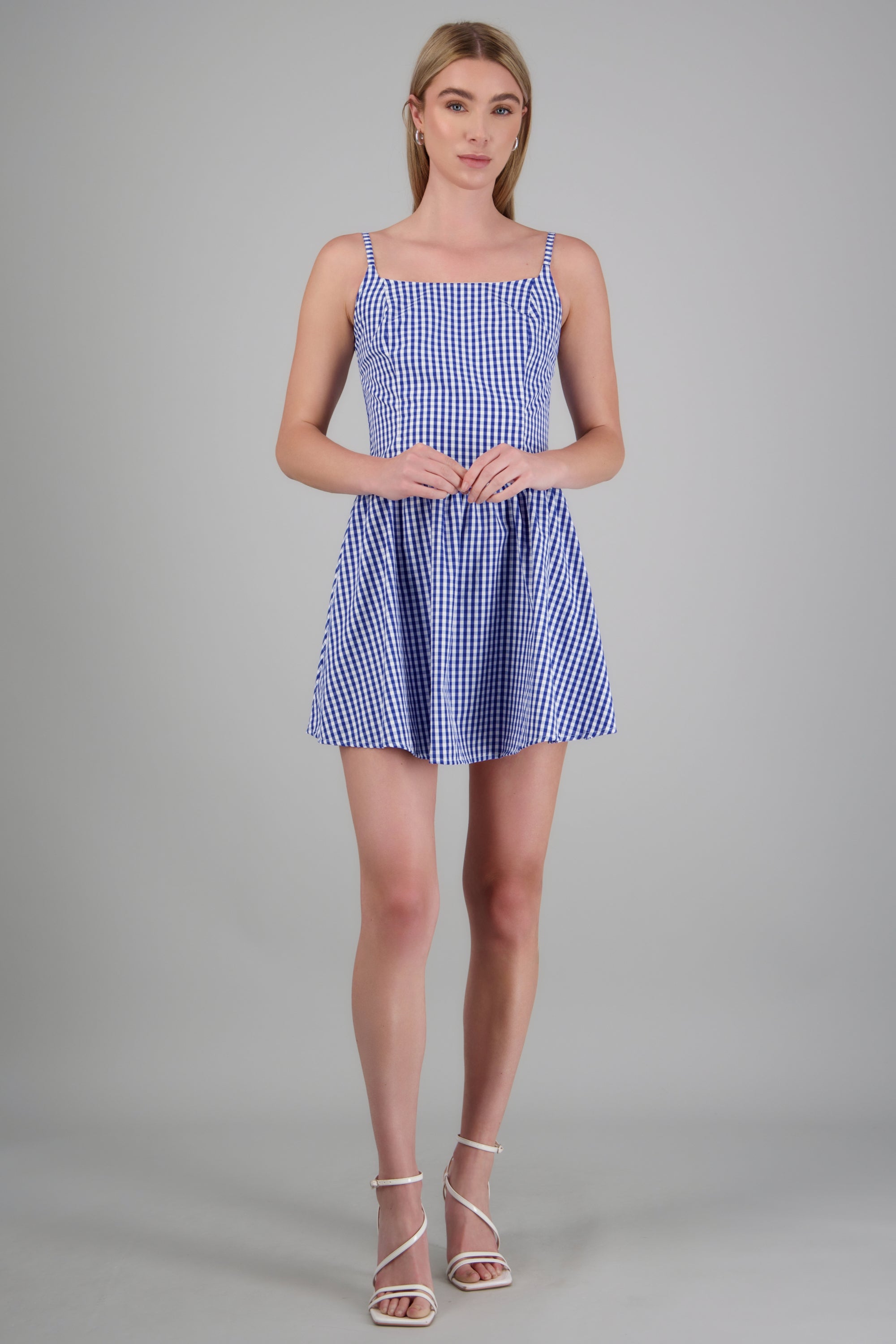Vestido mini tirantes ginham AZUL COMBO
