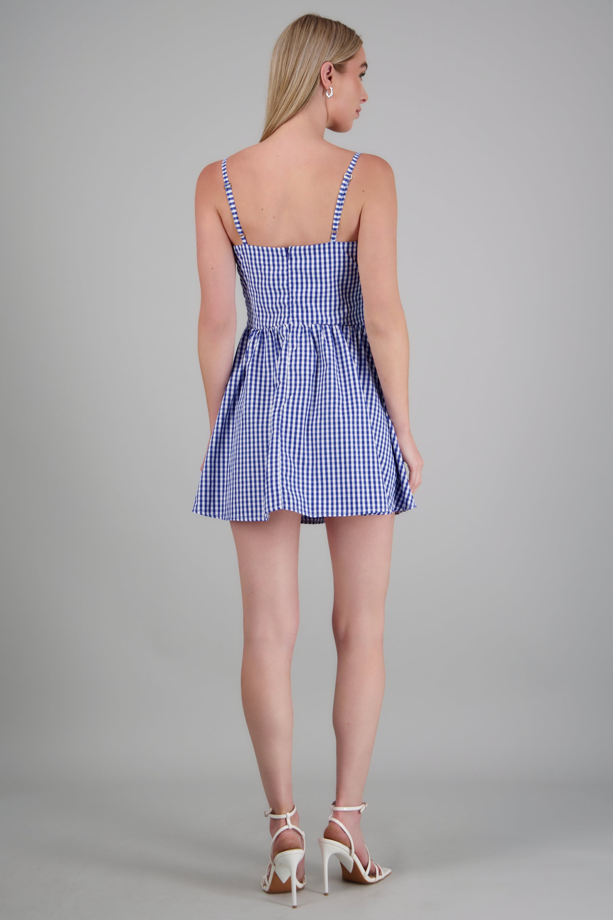 Vestido mini tirantes ginham AZUL COMBO