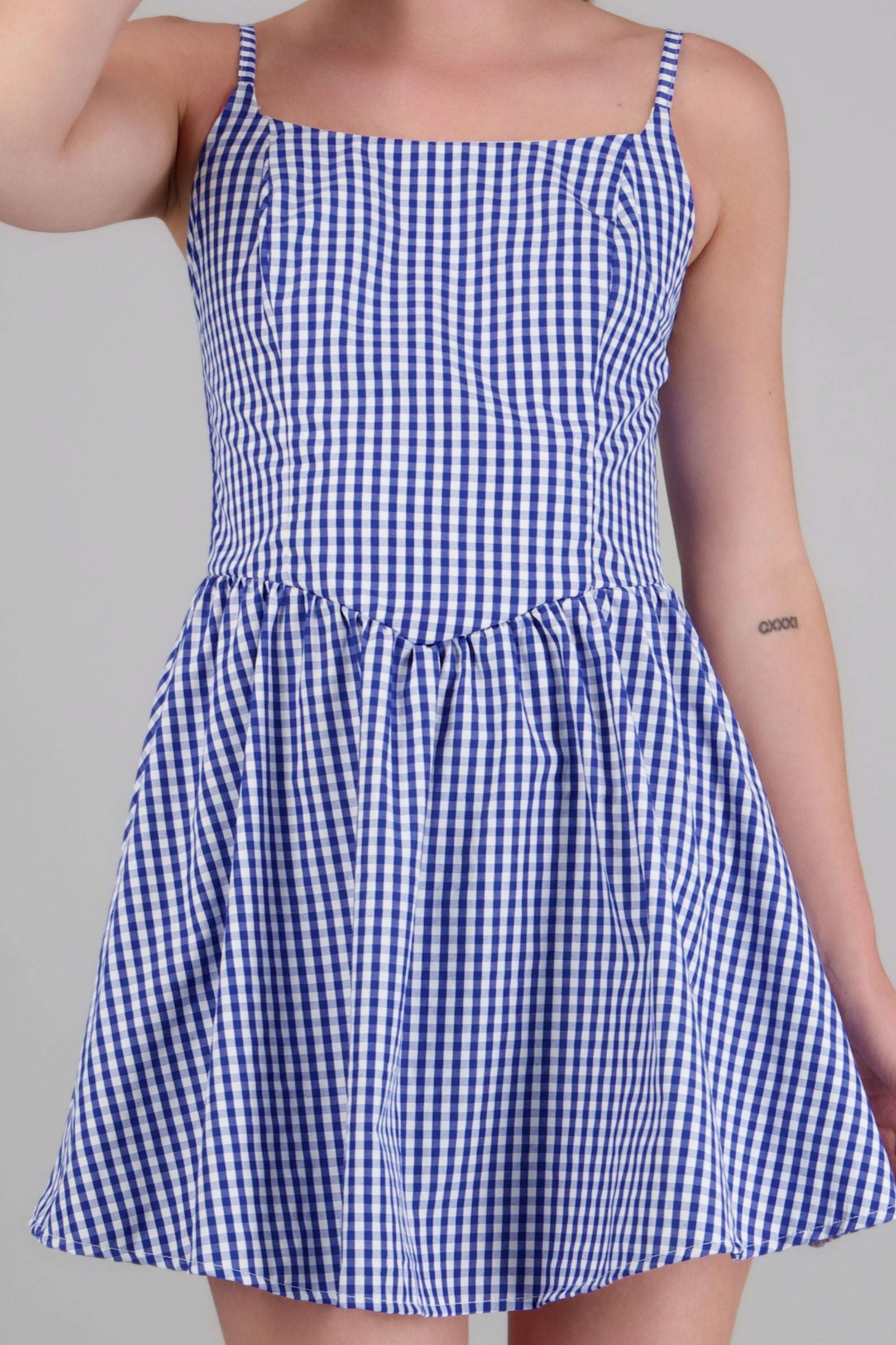 Vestido mini tirantes ginham AZUL COMBO