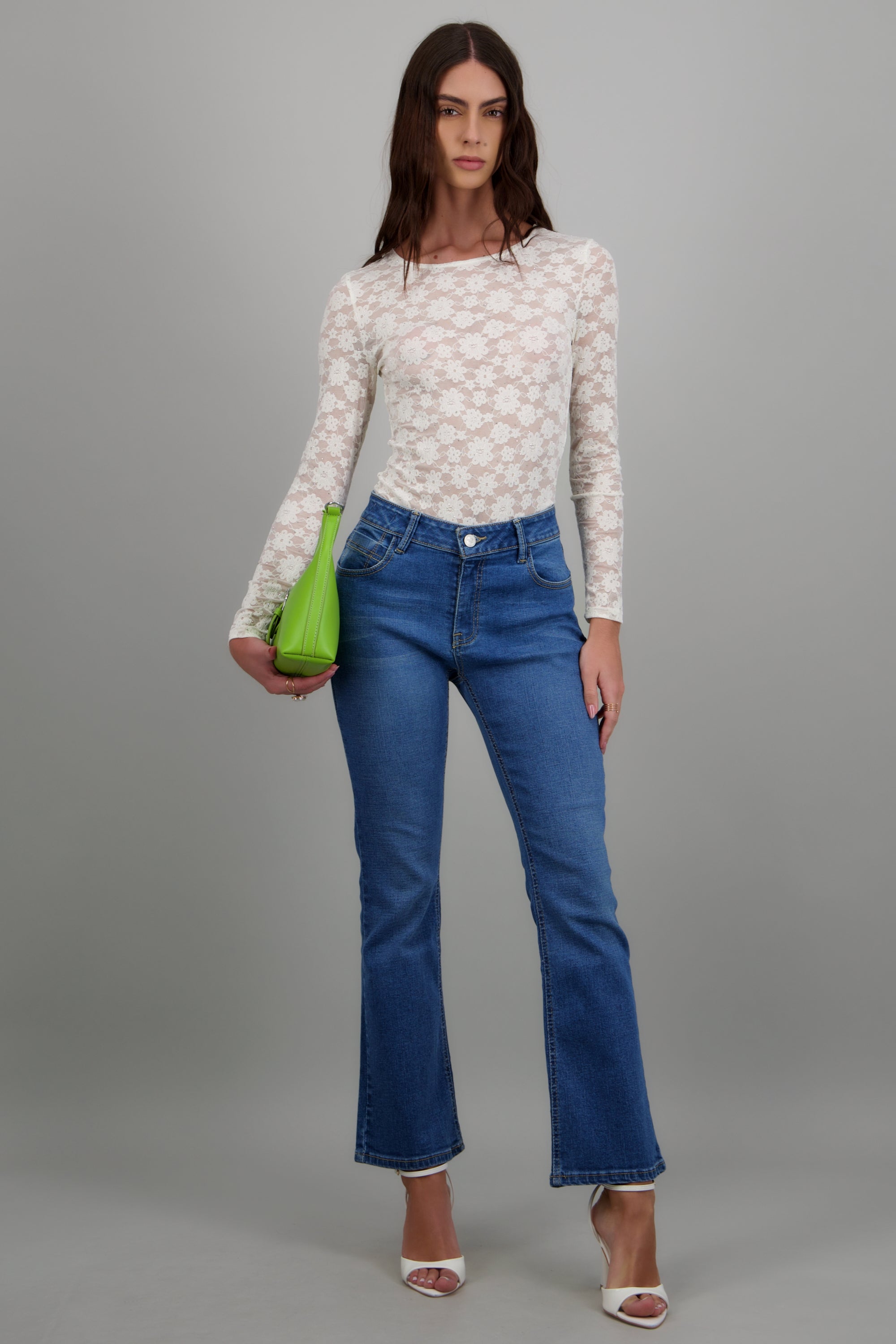 Bodysuit encaje detalle brillo BLANCO