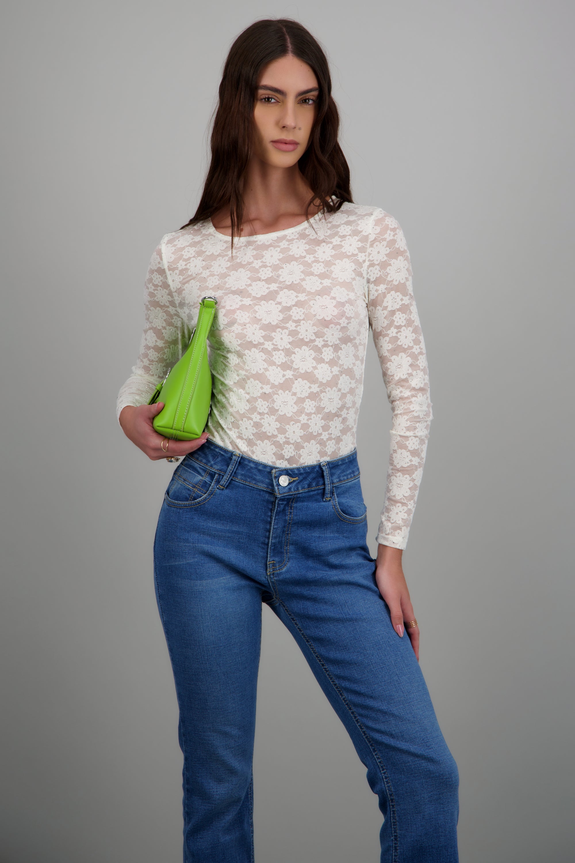 Bodysuit encaje detalle brillo BLANCO