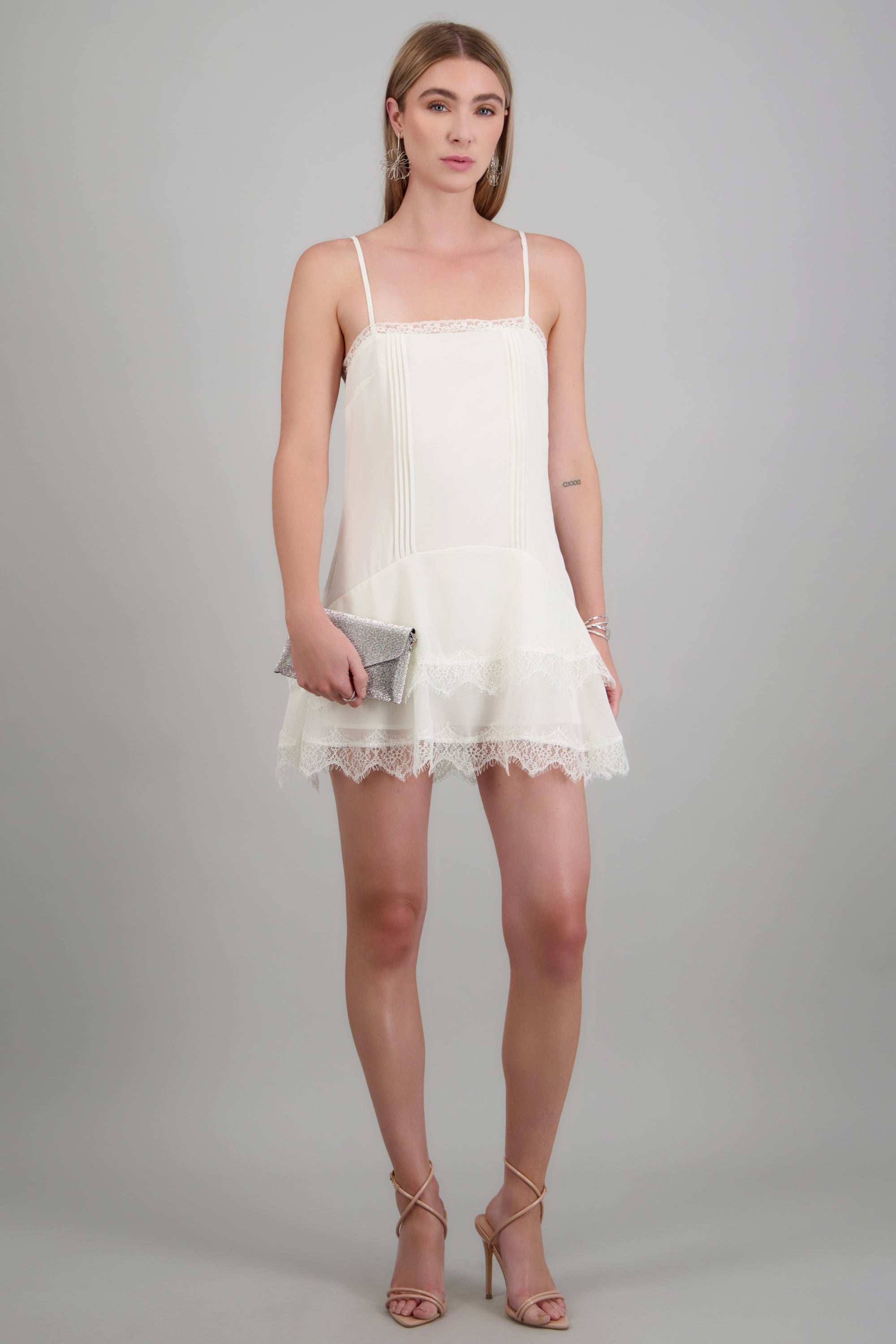 Vestido mini detalle encaje BLANCO
