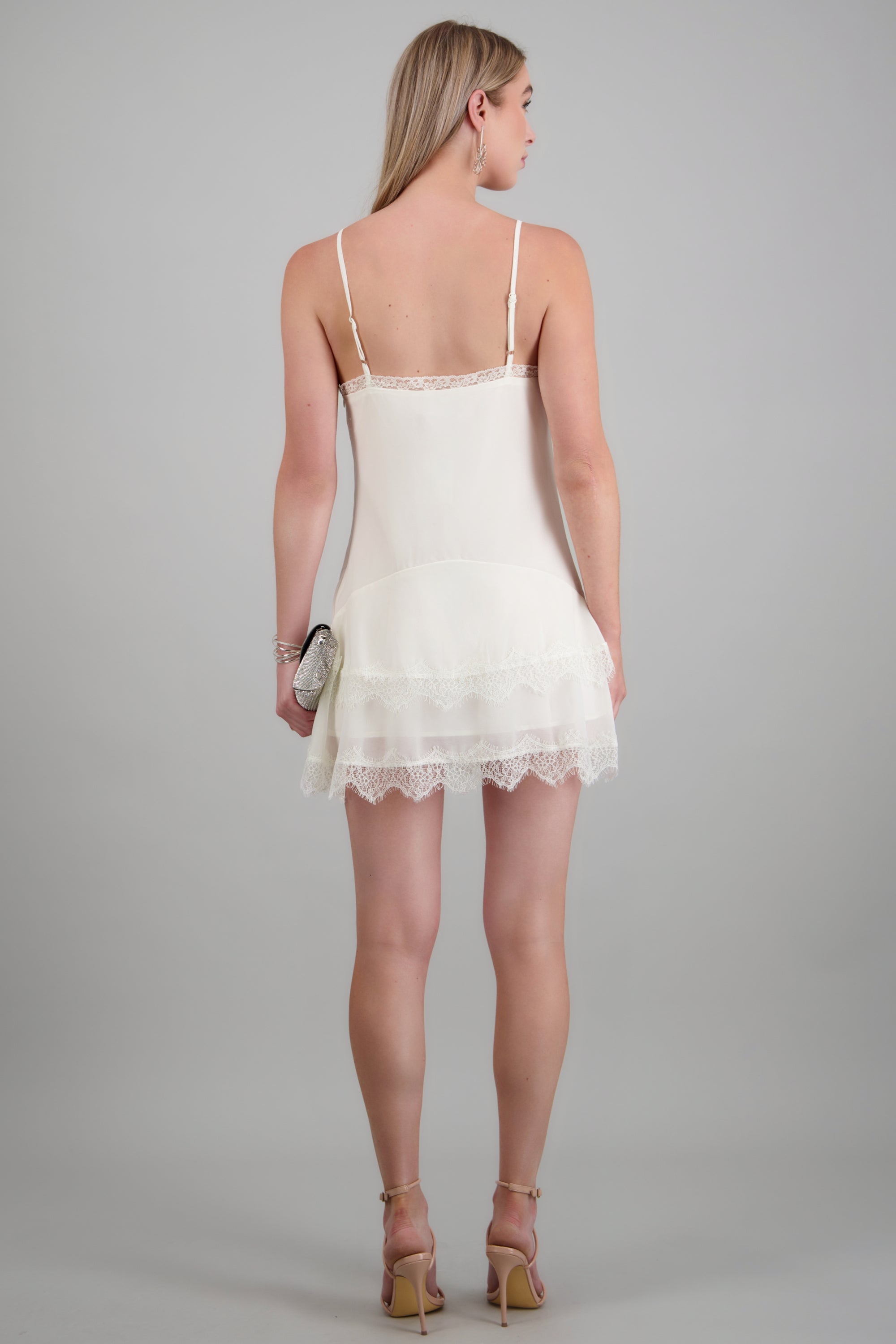 Vestido mini detalle encaje BLANCO