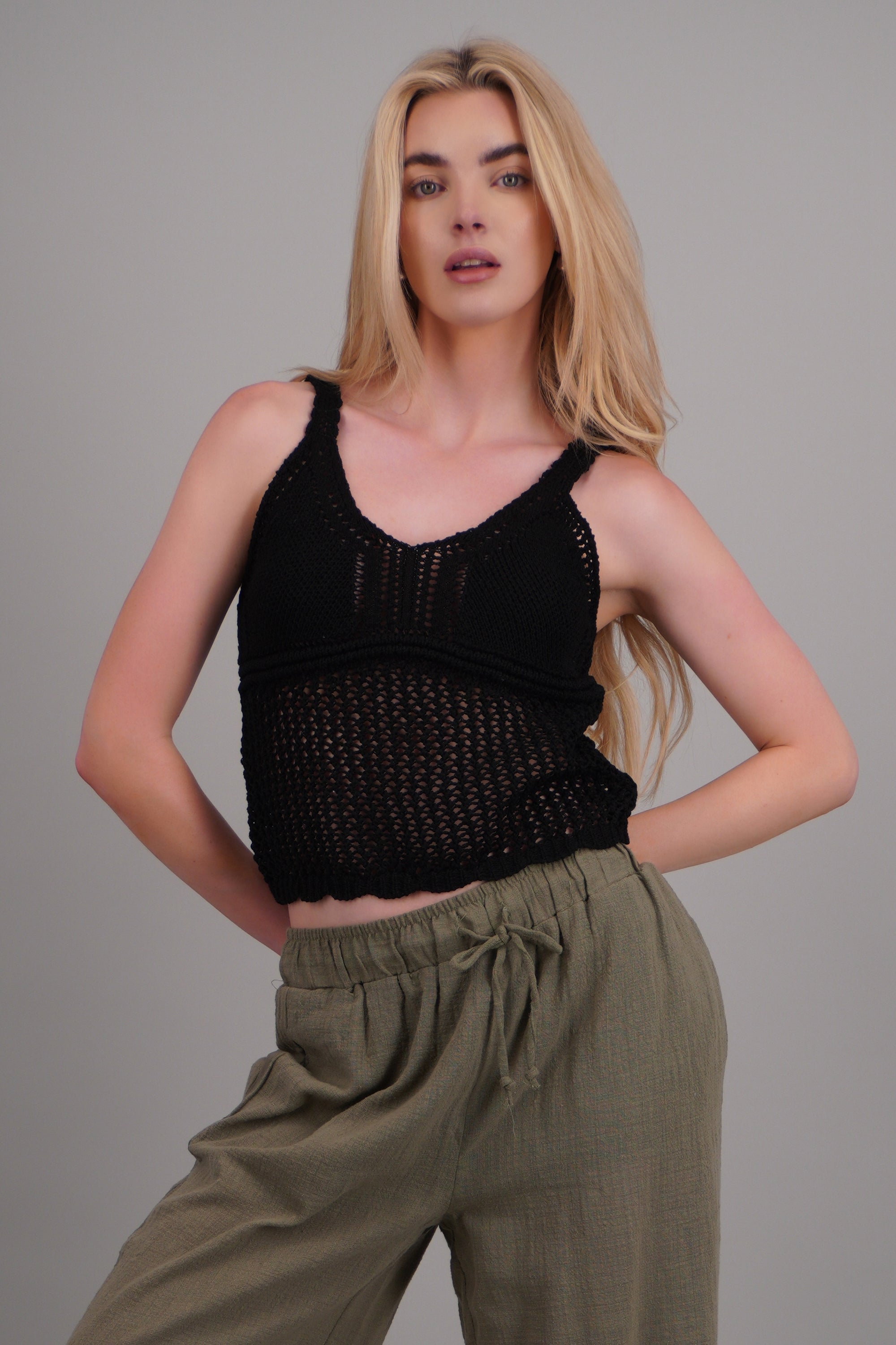 Top tejido crochet NEGRO