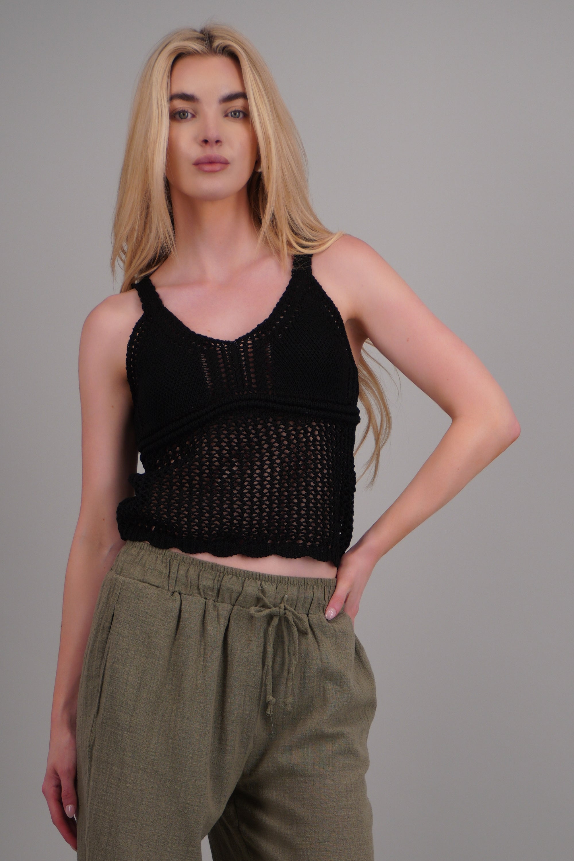 Top tejido crochet NEGRO