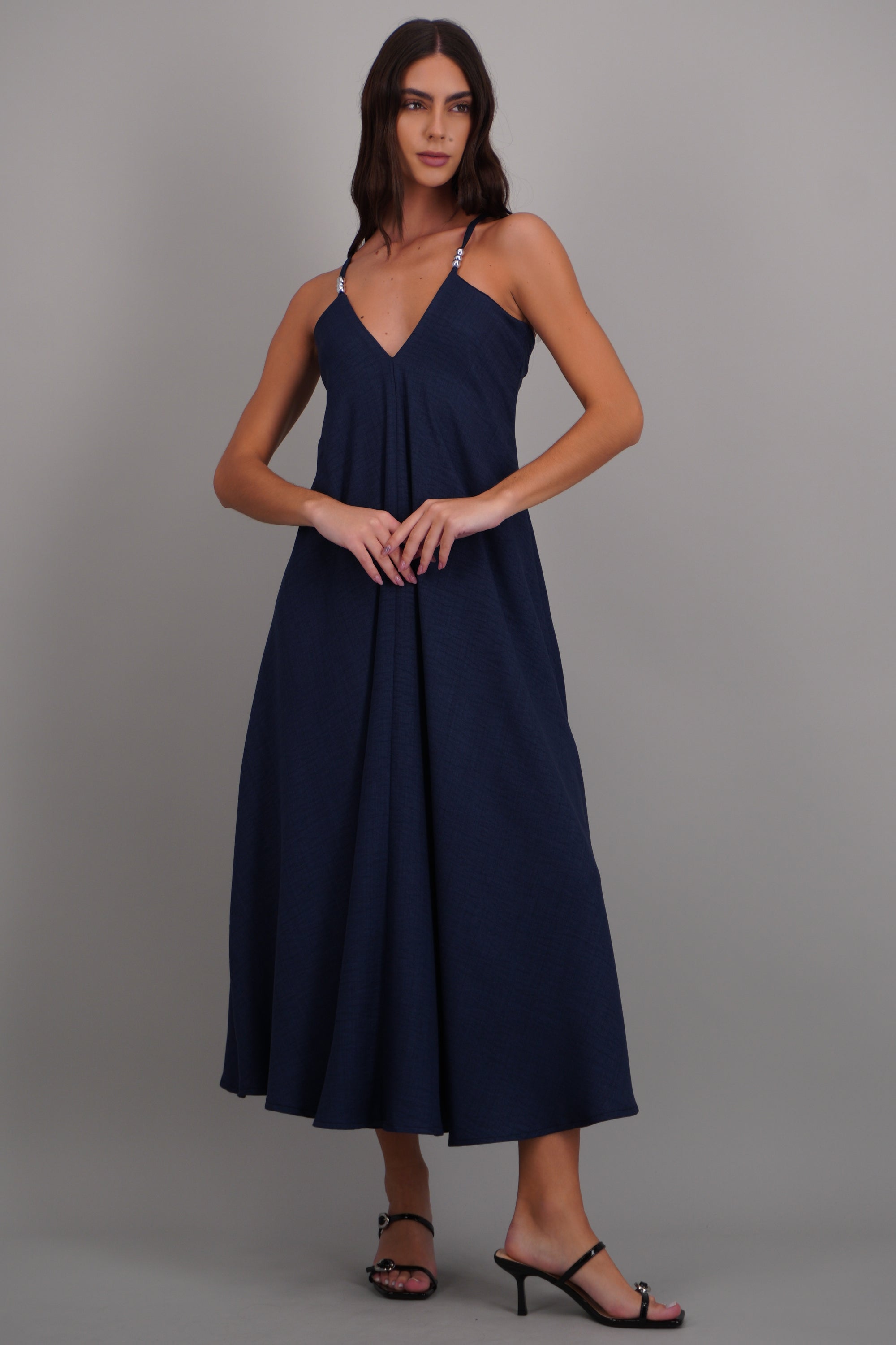 Vestido maxi amplio detalle tirantes MARINO