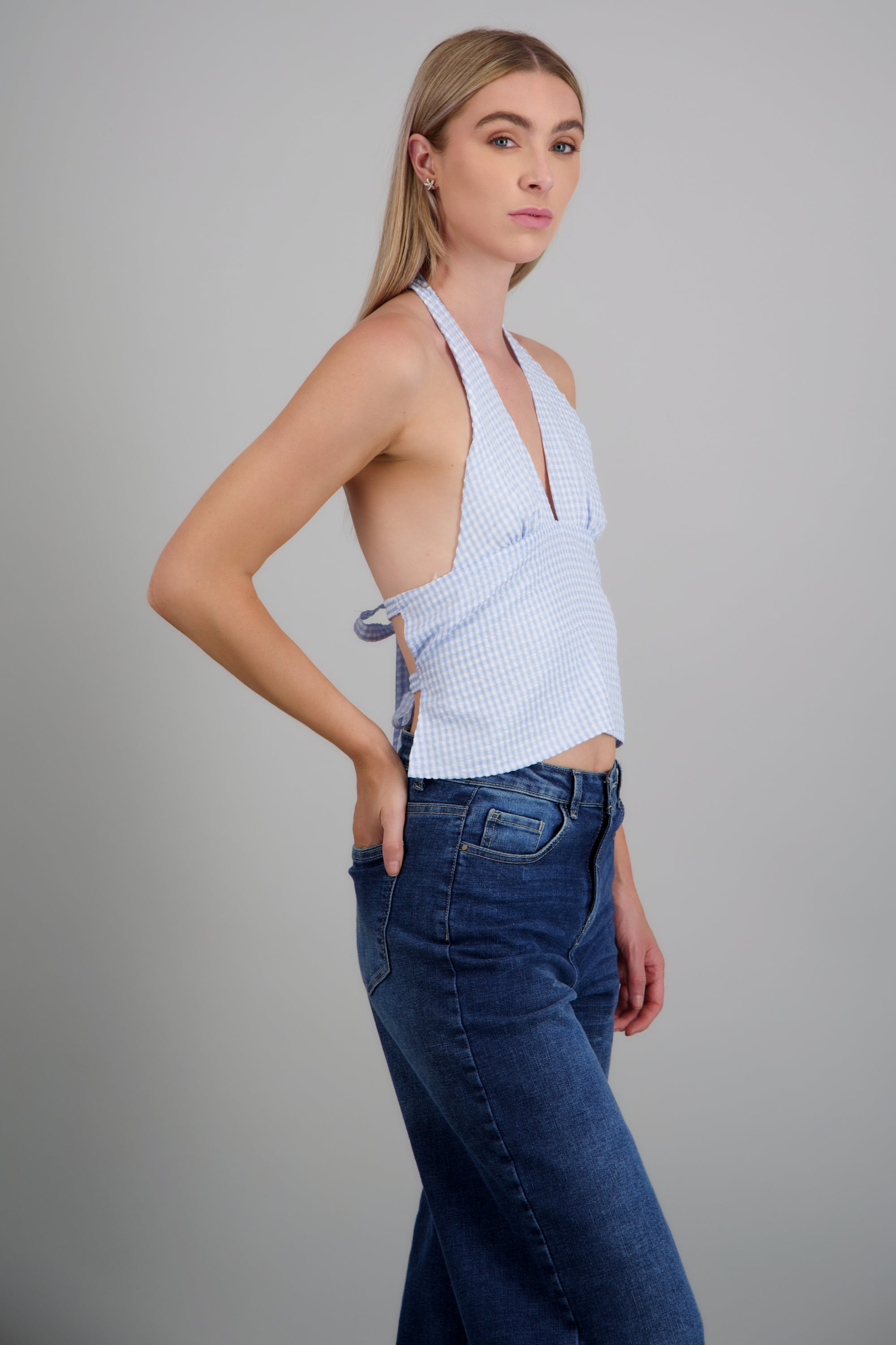 top cuadros escote espalda AZUL COMBO