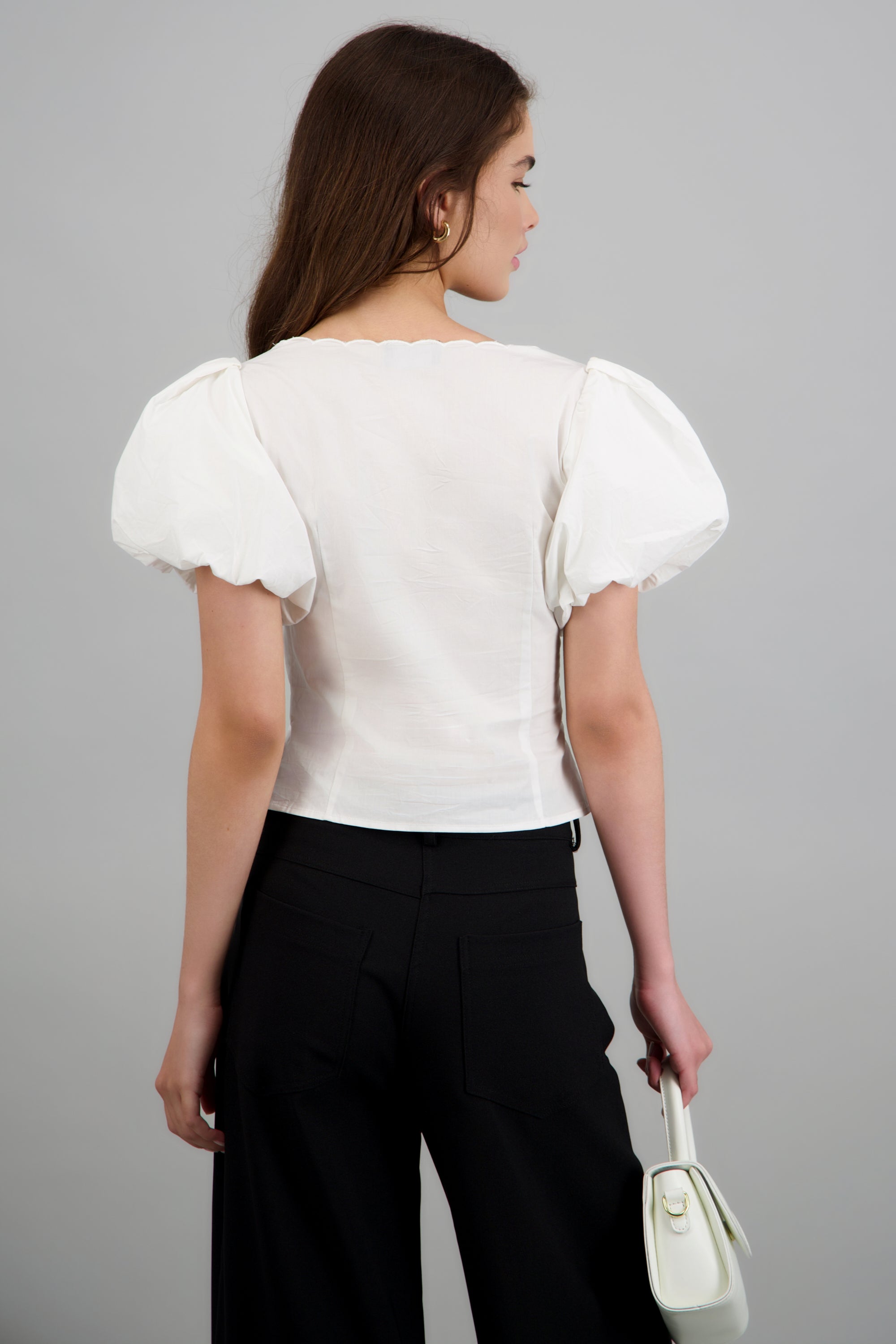 Top detalle escote manga bubble BLANCO