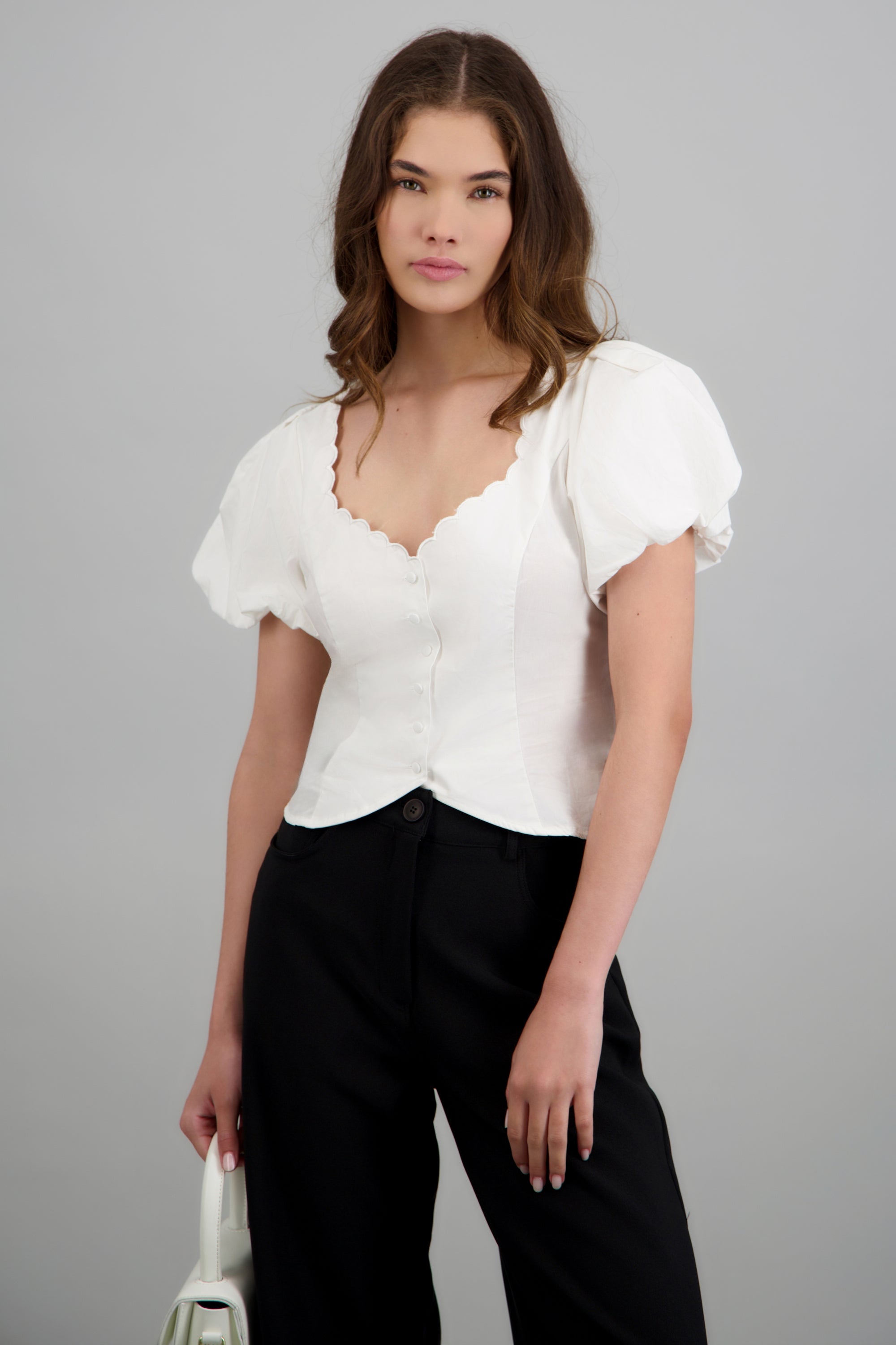 Top detalle escote manga bubble BLANCO