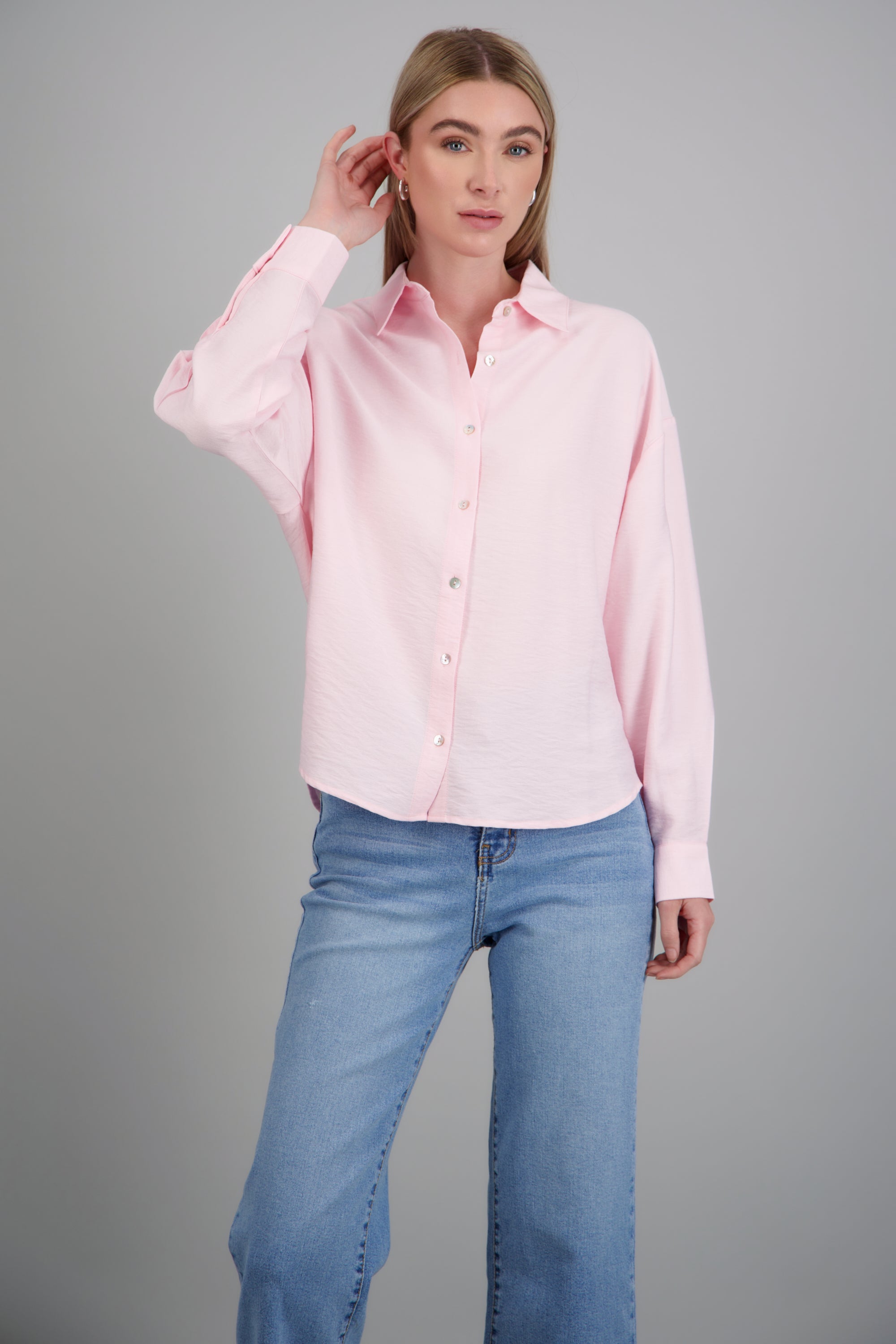 Camisa manga larga con botones ROSA PASTEL