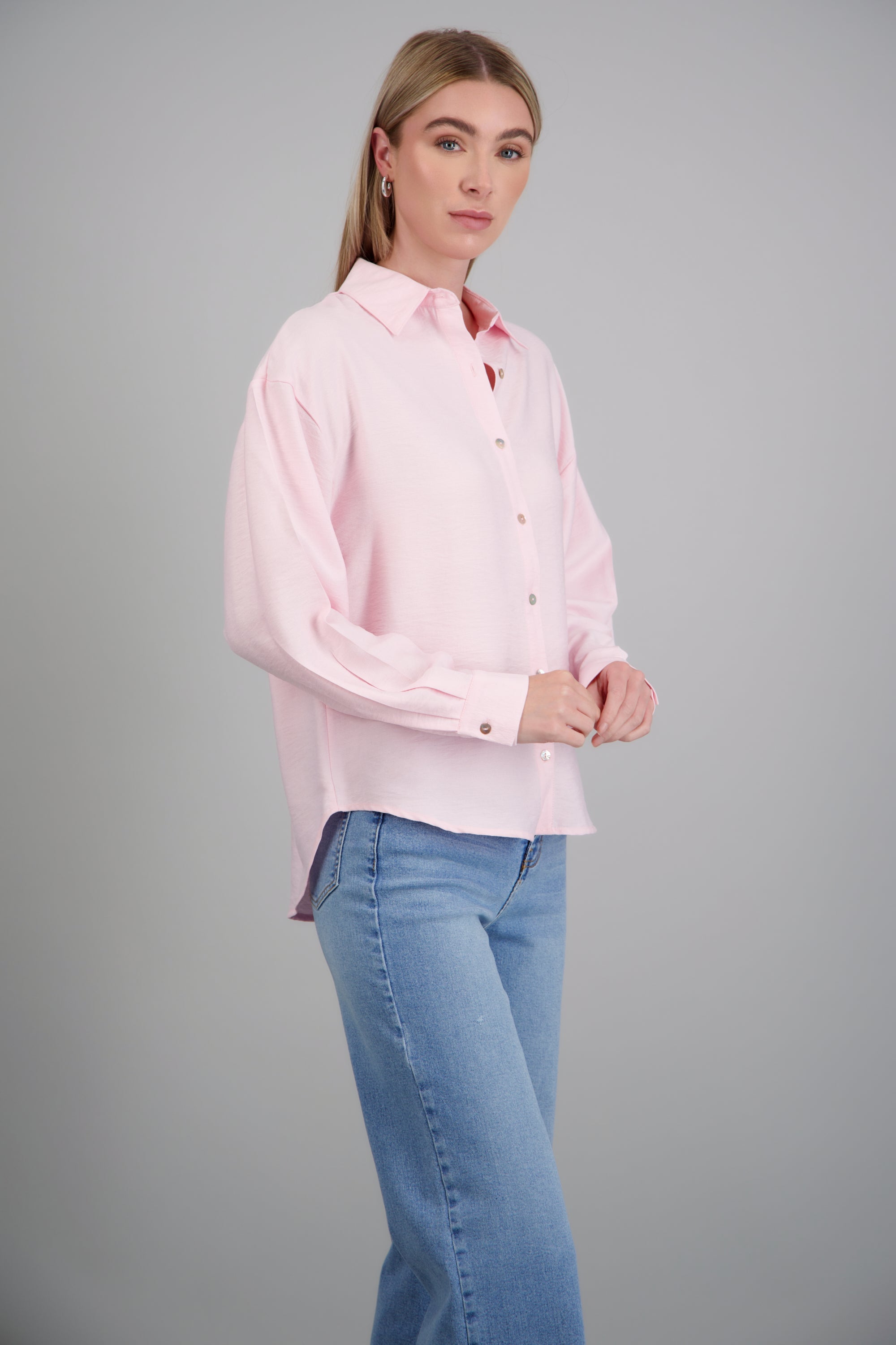 Camisa manga larga con botones ROSA PASTEL