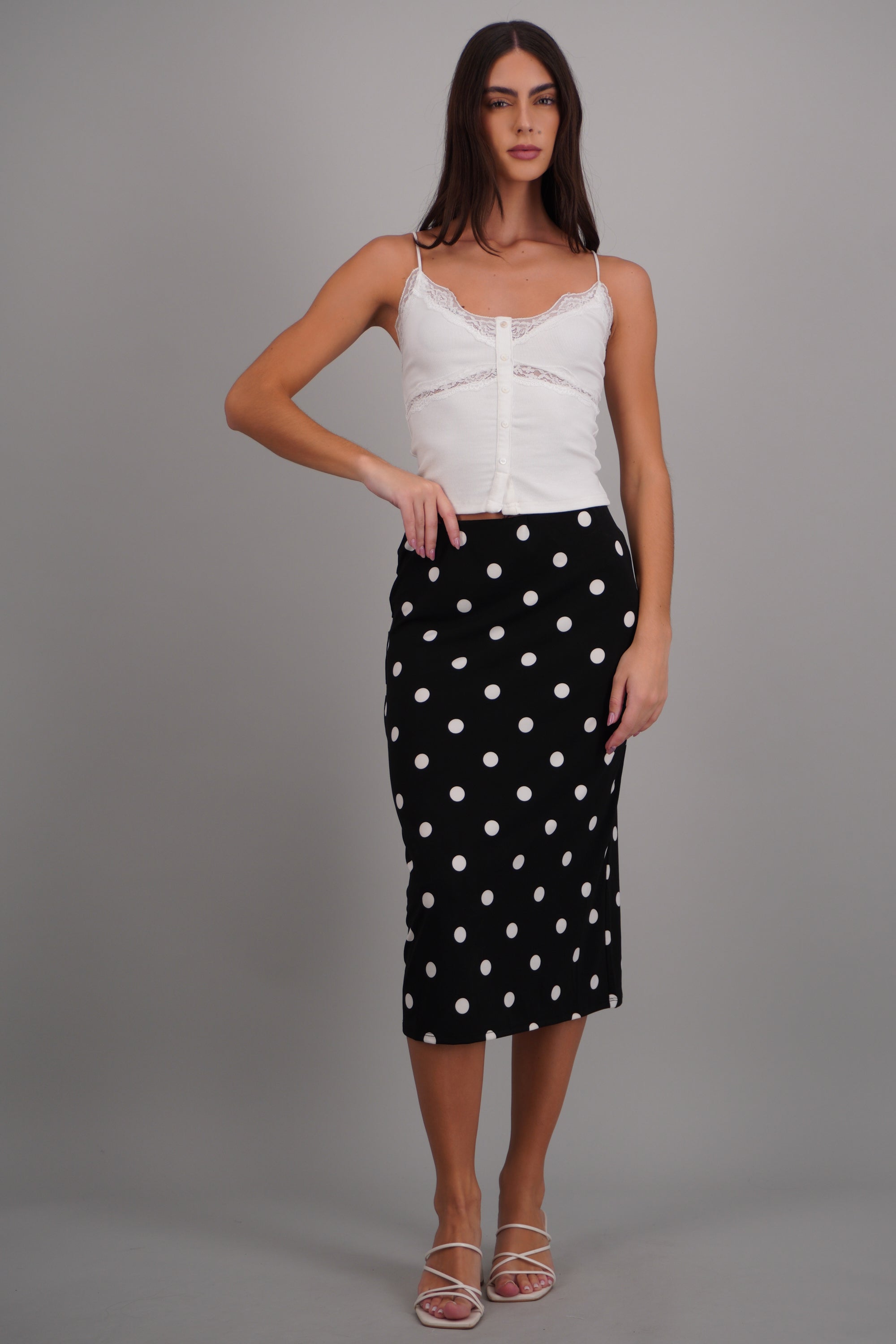 Falda satinada polka dots NEGRO COMBO