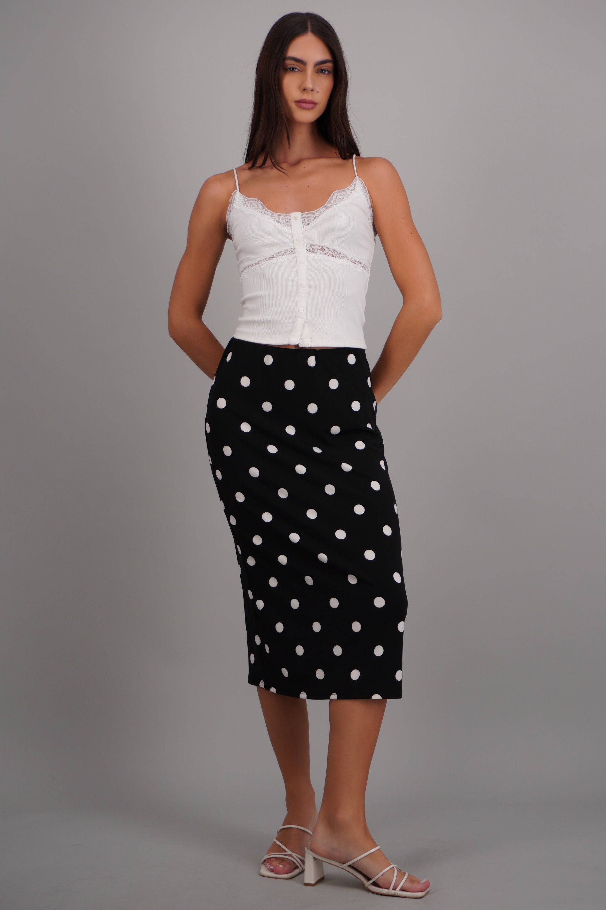 Falda satinada polka dots NEGRO COMBO
