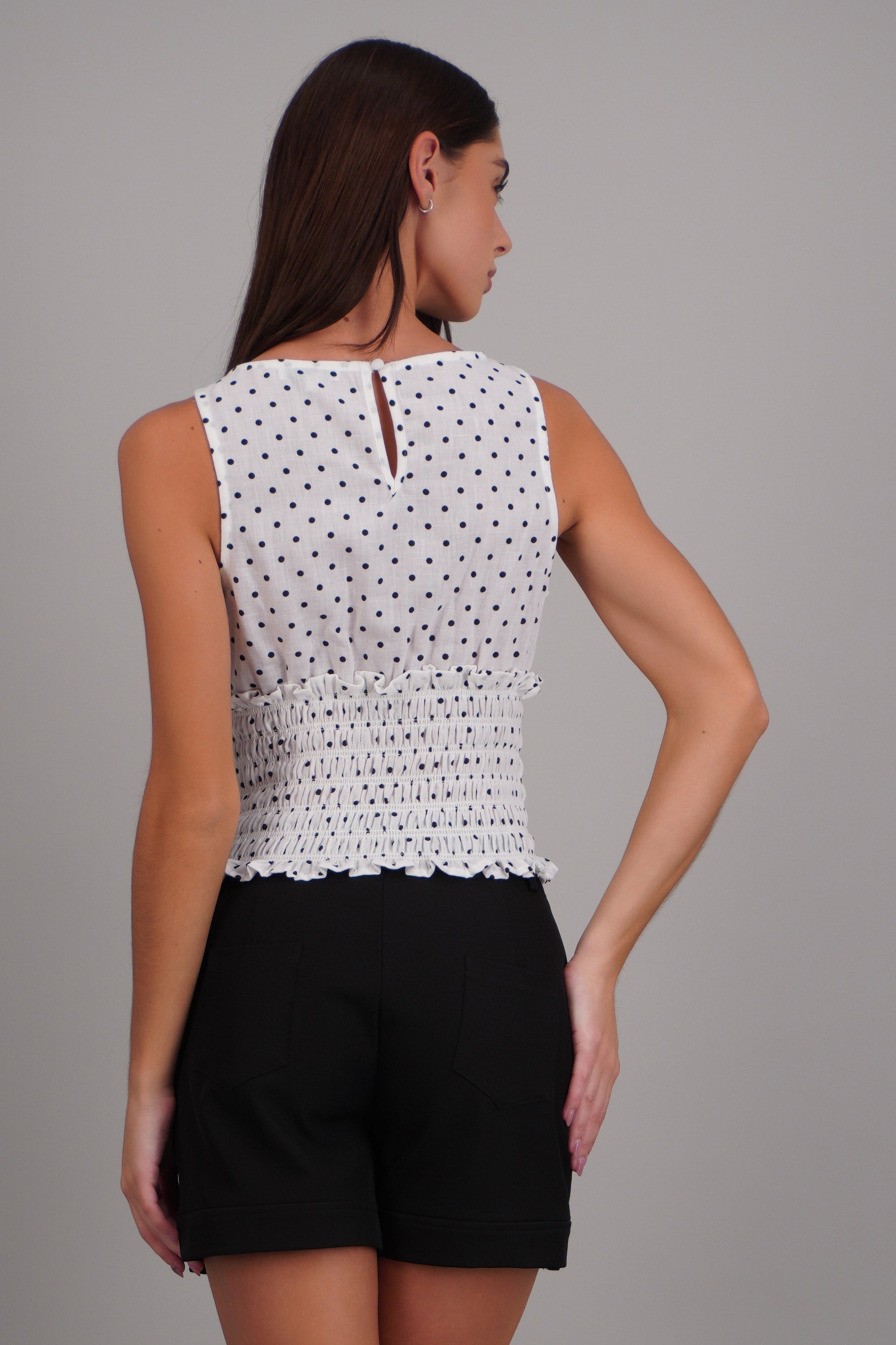 Top detalle smock polka dots BLANCO COMBO