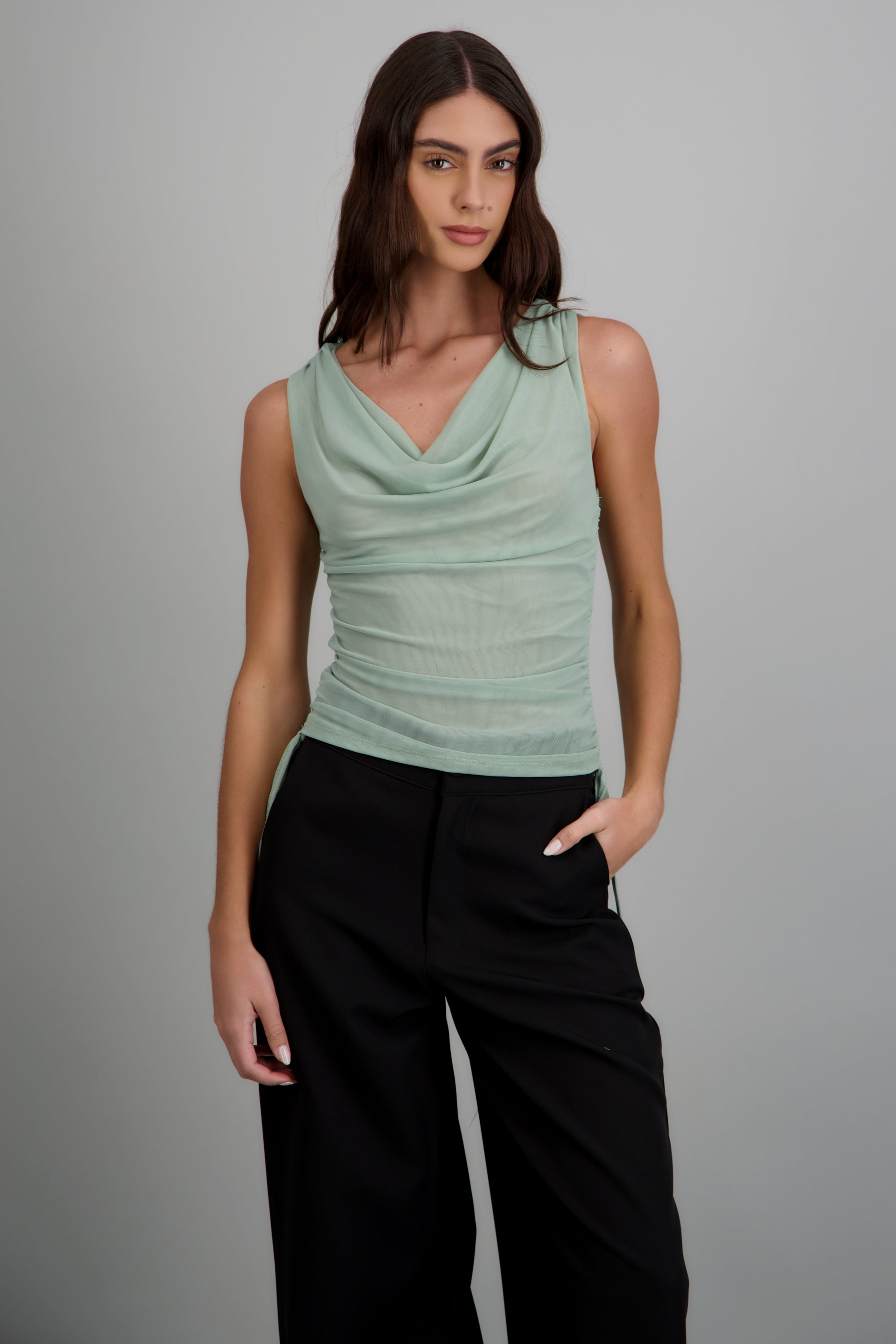 Top escote cascada mesh SAGE