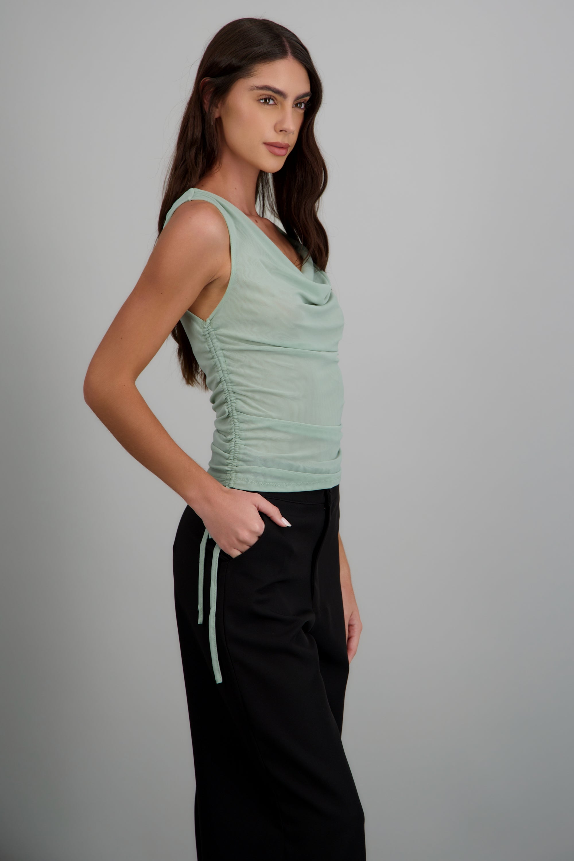 Top escote cascada mesh SAGE