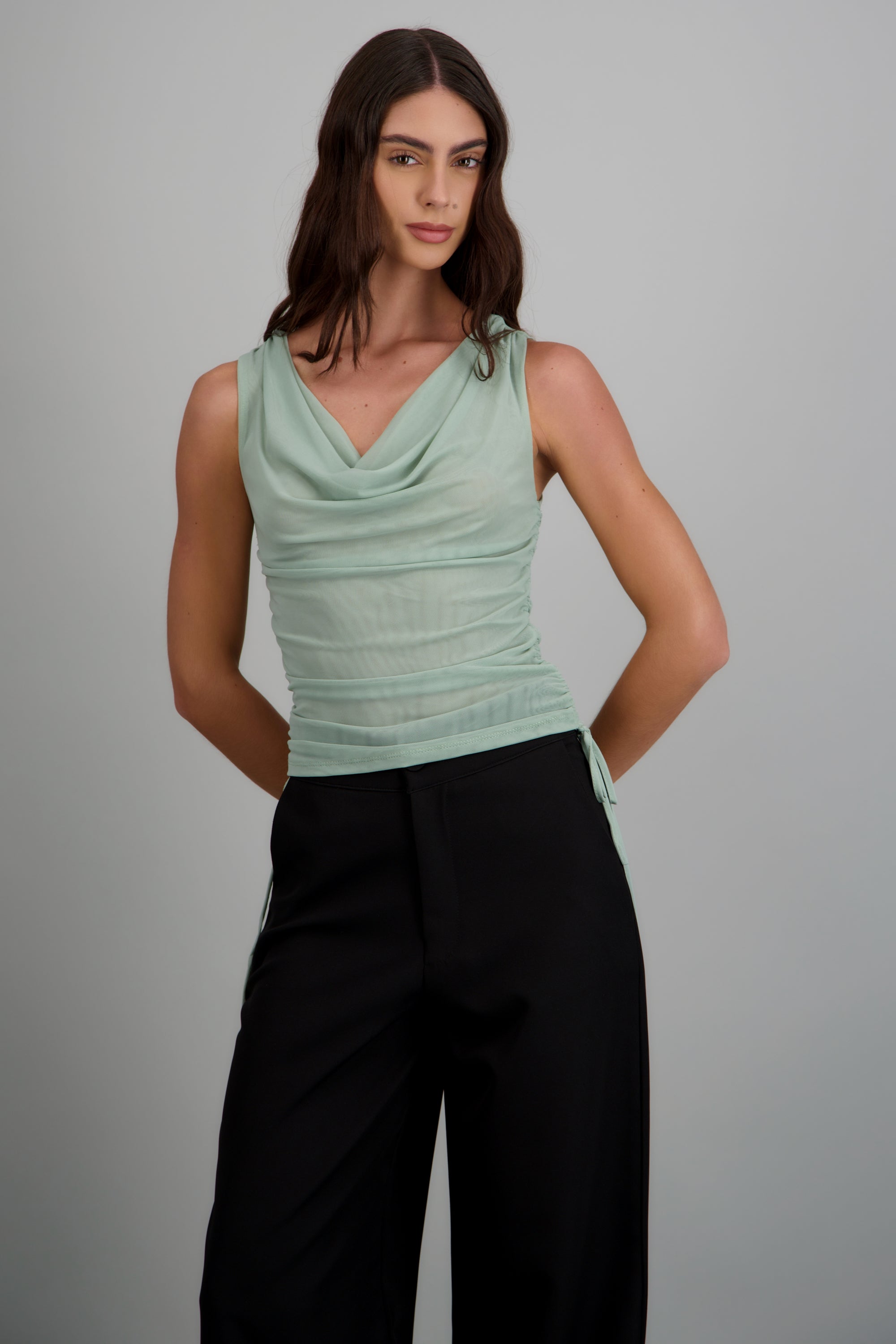 Top escote cascada mesh SAGE