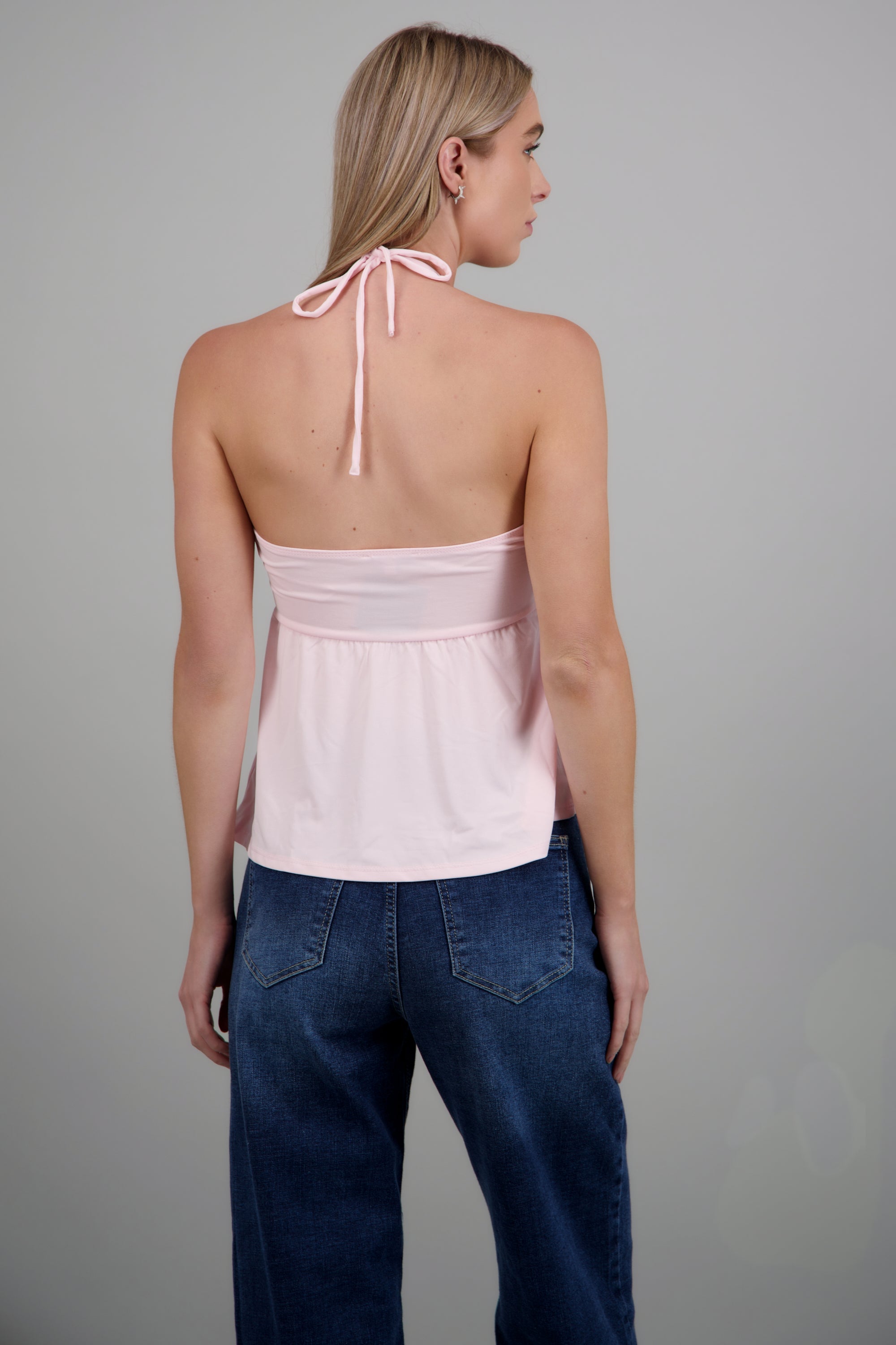 Top halter amarre frunce escote ROSA PASTEL