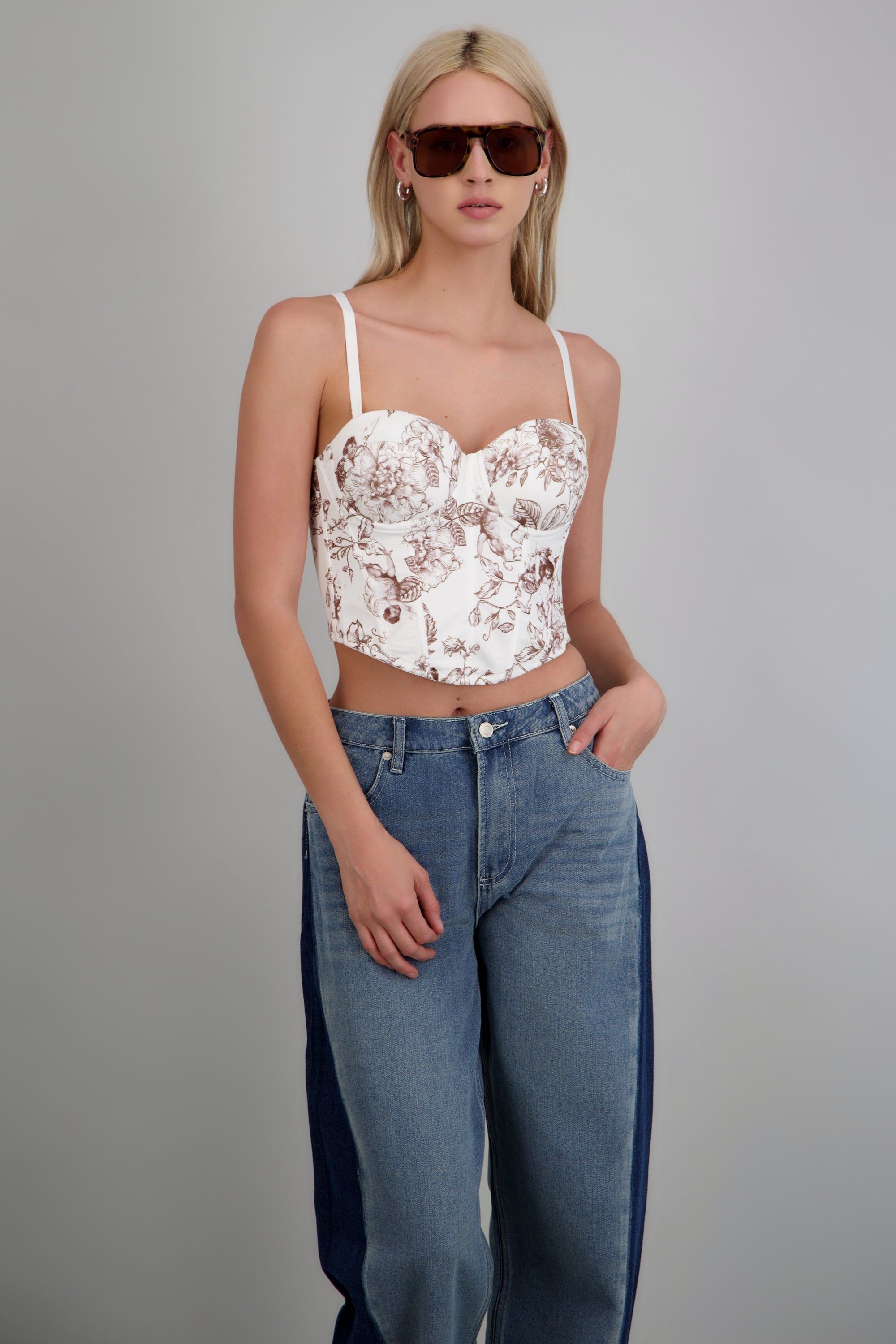 Corset strapless estampado floral CAFE COMBO