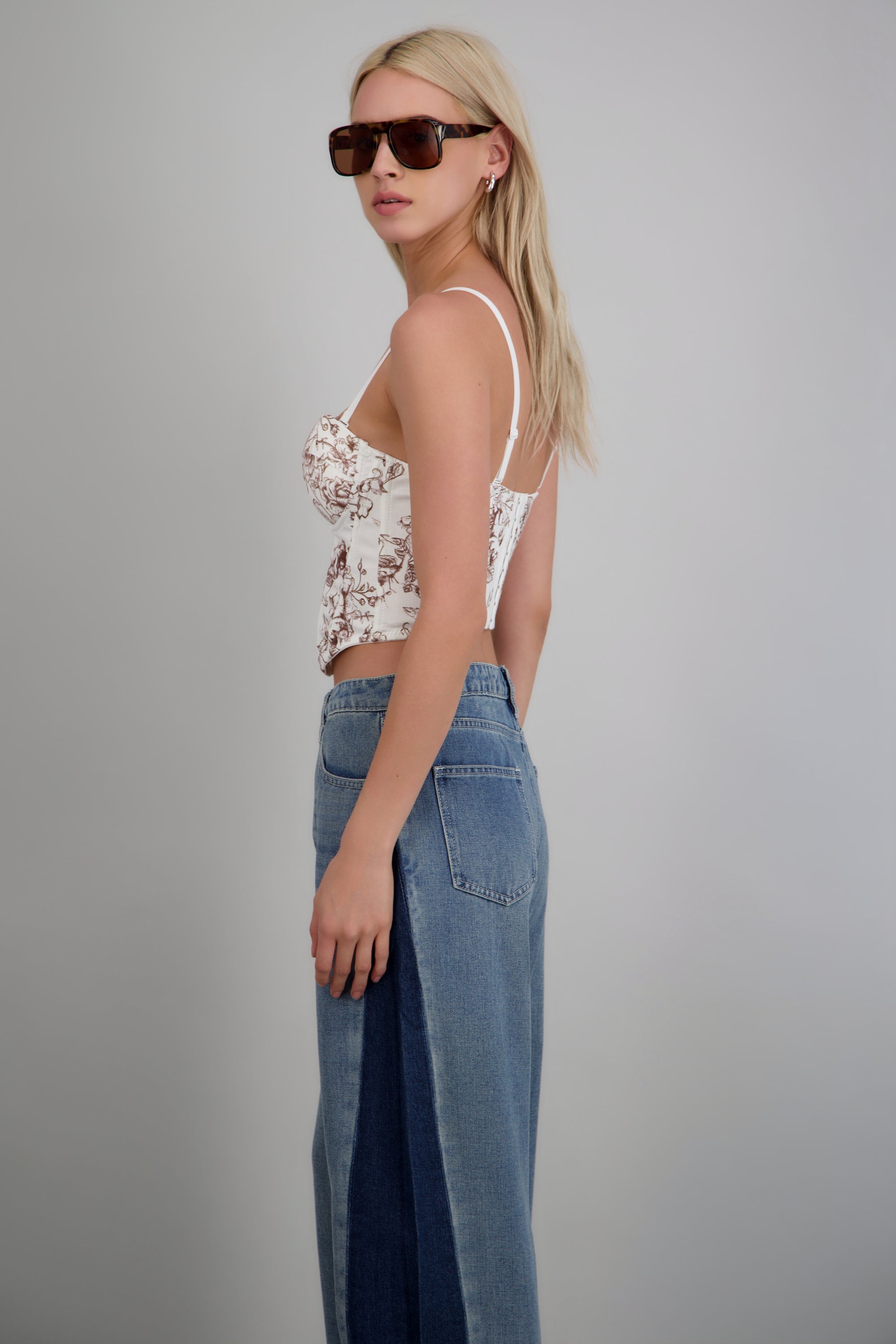 Corset strapless estampado floral CAFE COMBO