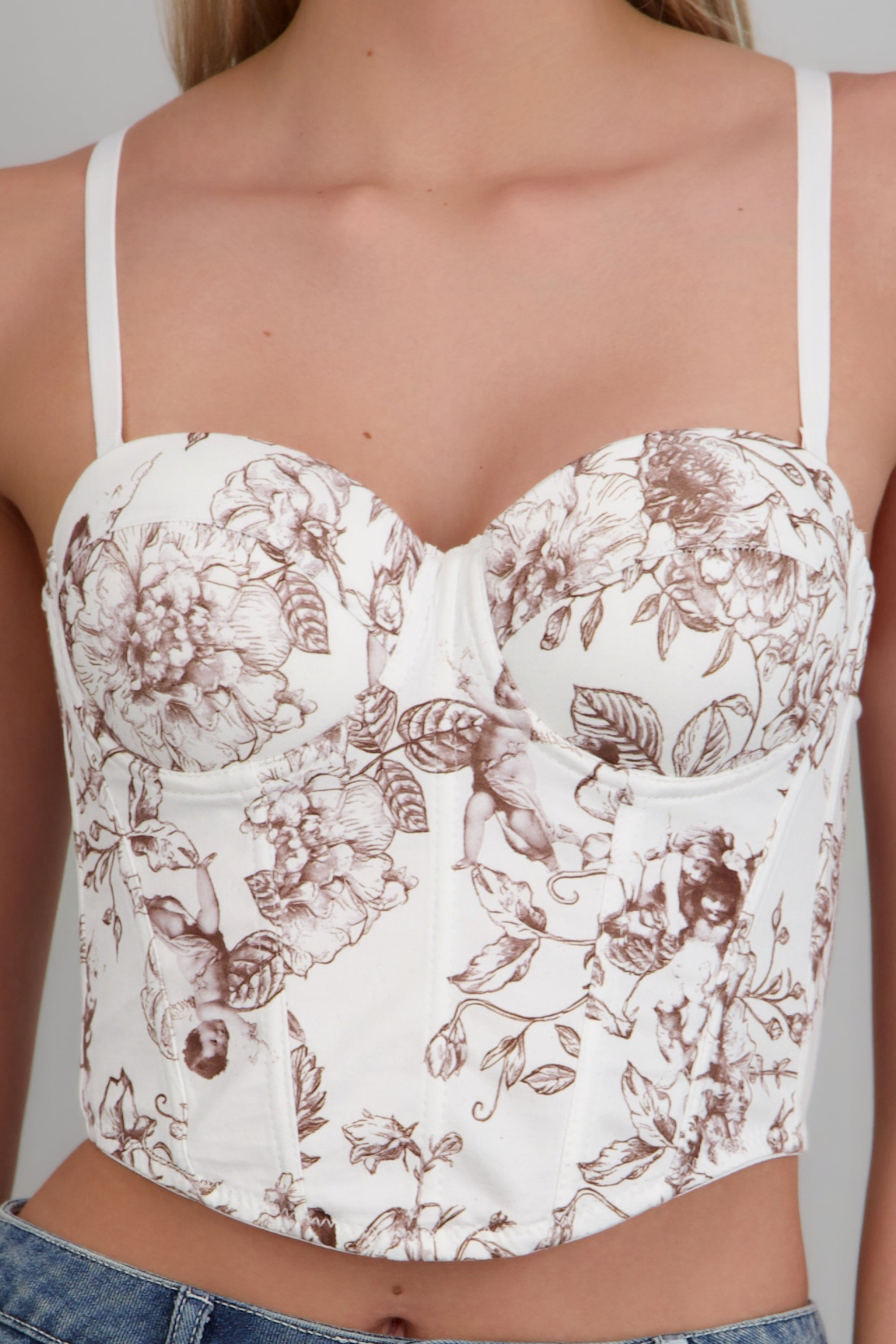 Corset strapless estampado floral CAFE COMBO