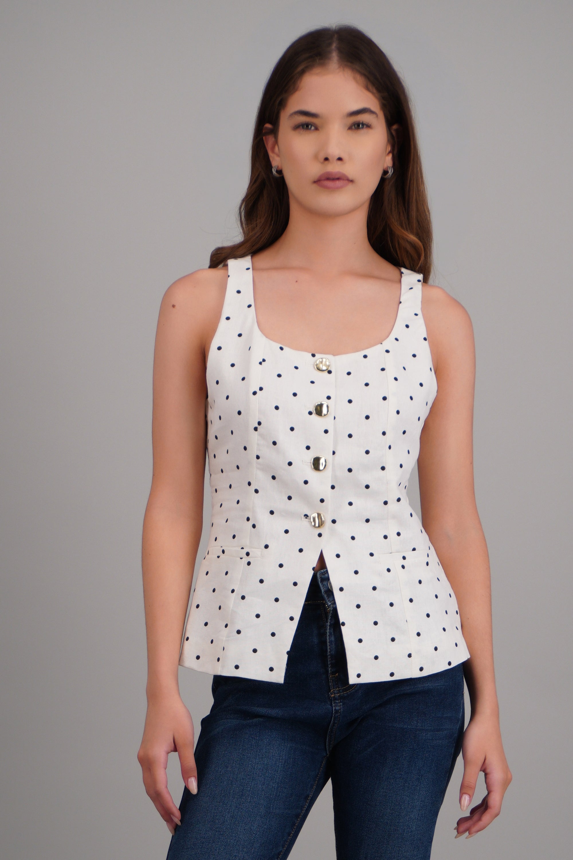 Top sin mangas detalle botones BLANCO COMBO