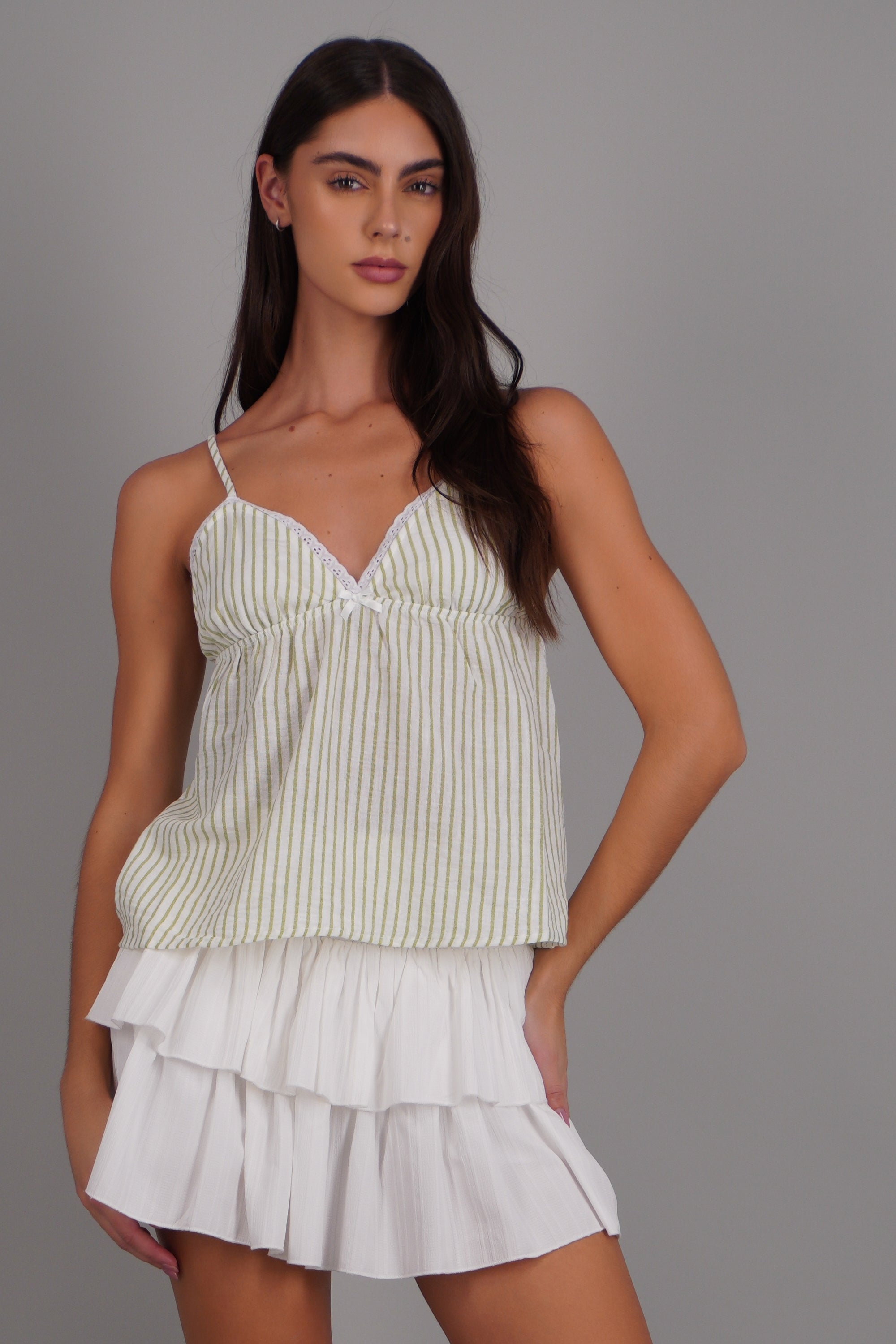 Top tirantes rayas detalle encaje VERDE COMBO