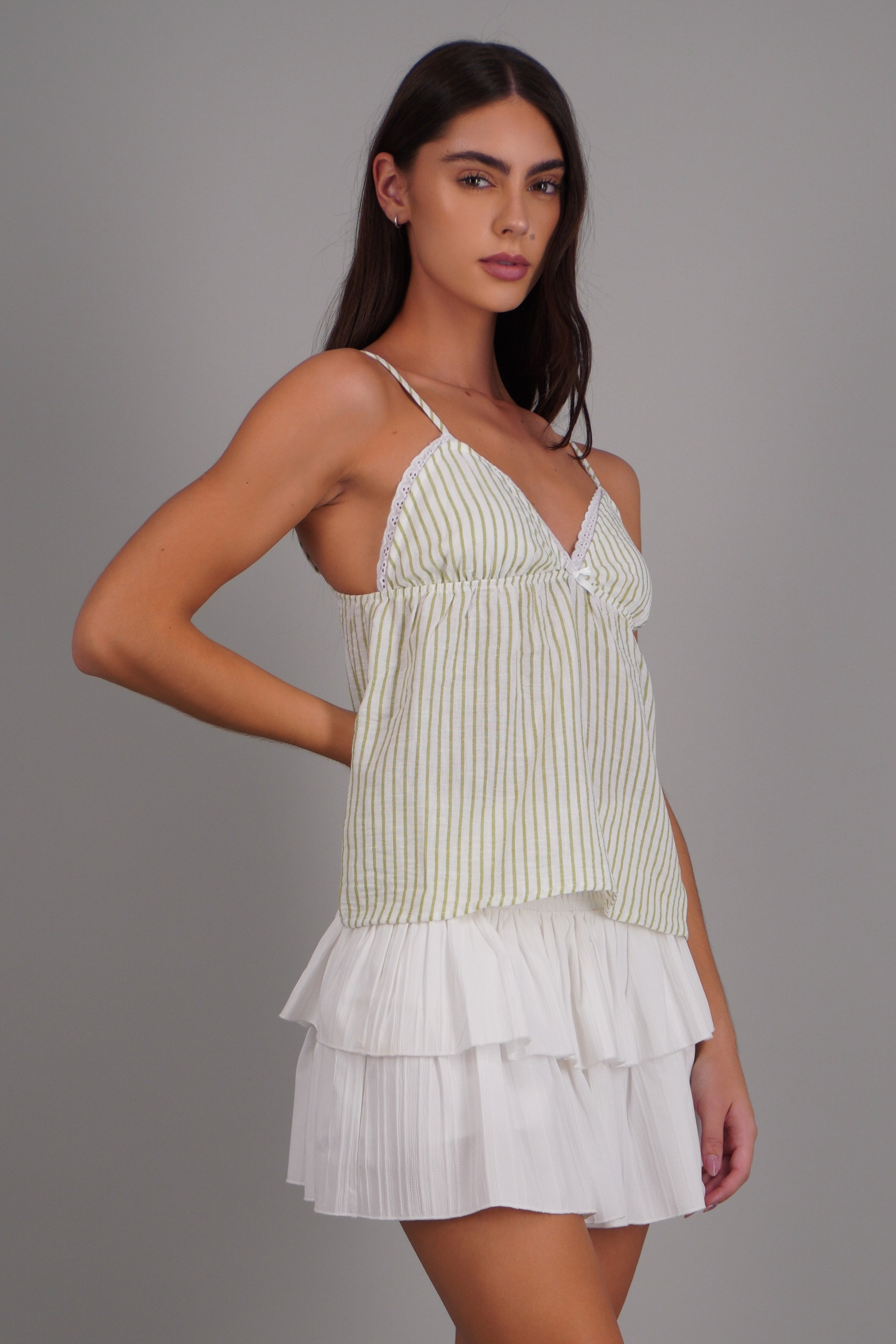 Top tirantes rayas detalle encaje VERDE COMBO