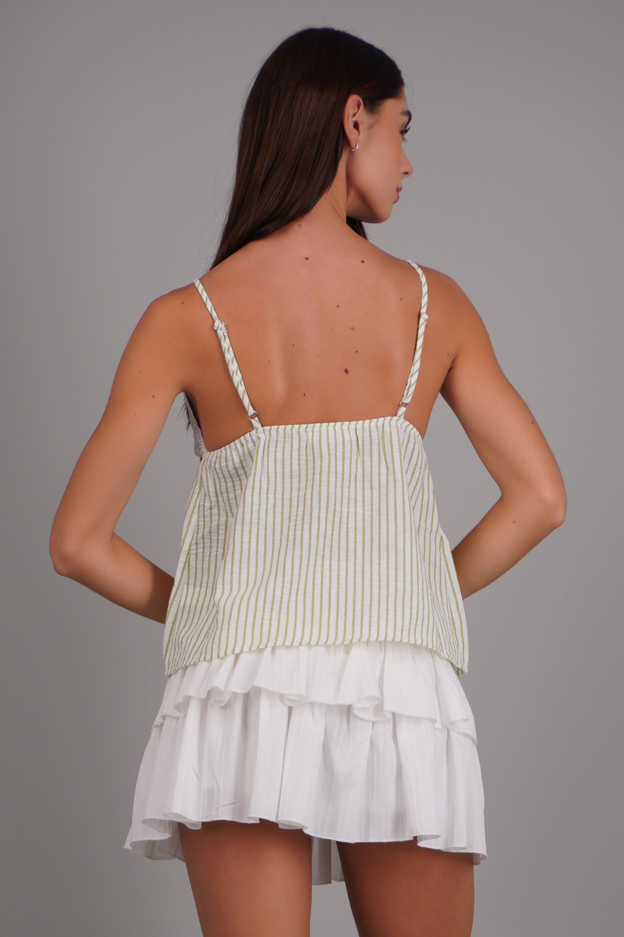 Top tirantes rayas detalle encaje VERDE COMBO