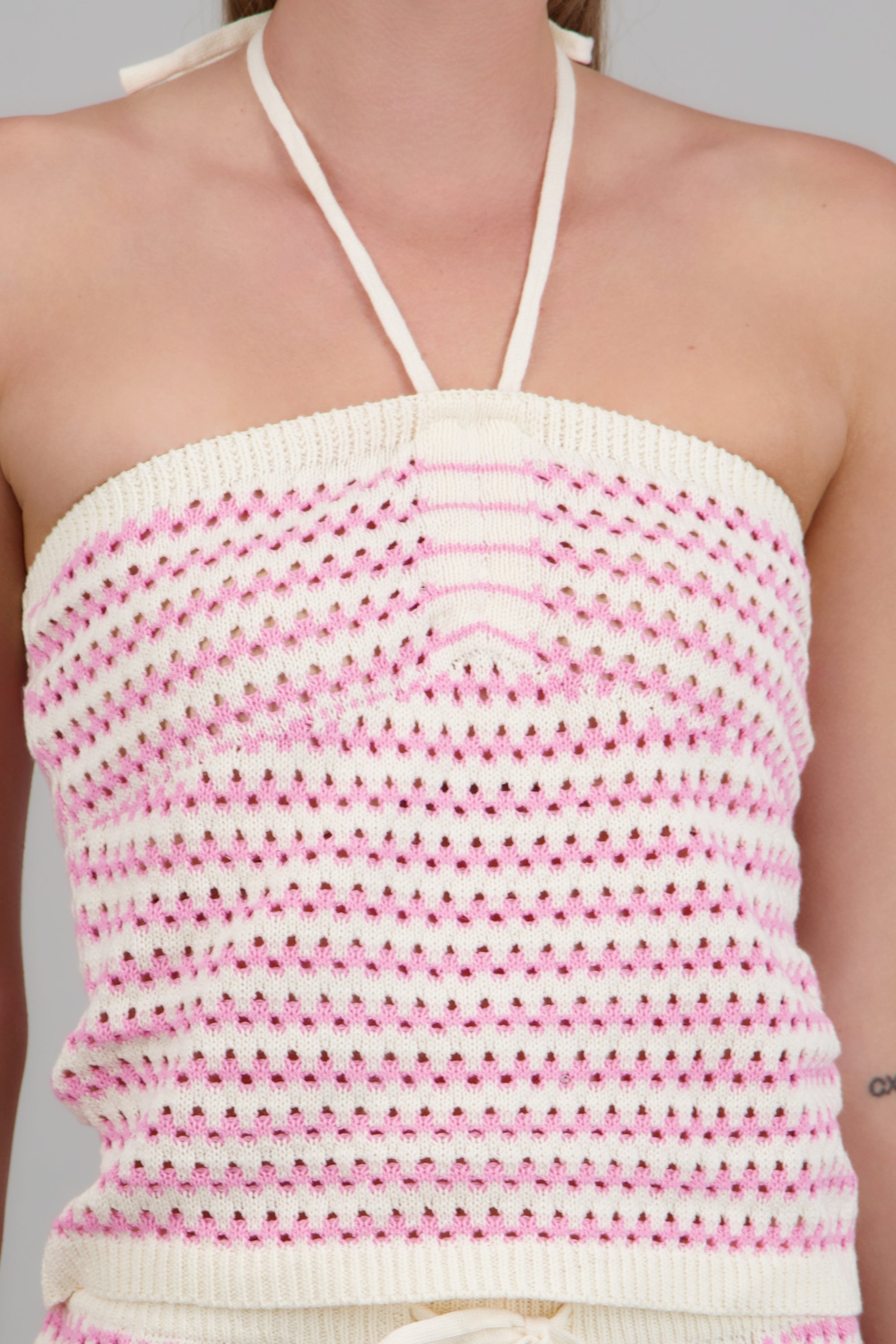 Top halter tejido lineas ROSA COMBO
