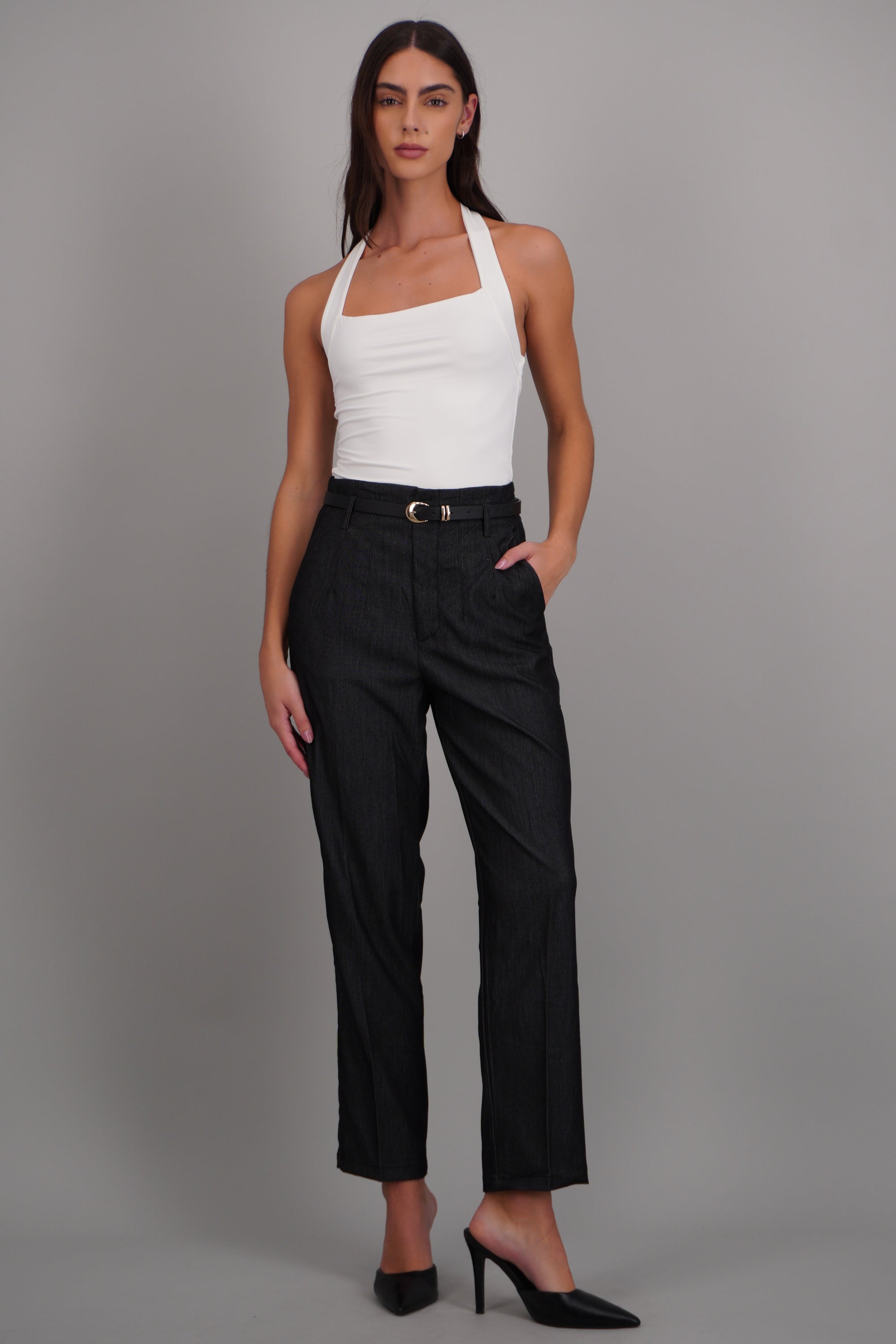pantalon recto detalle cinturón NEGRO