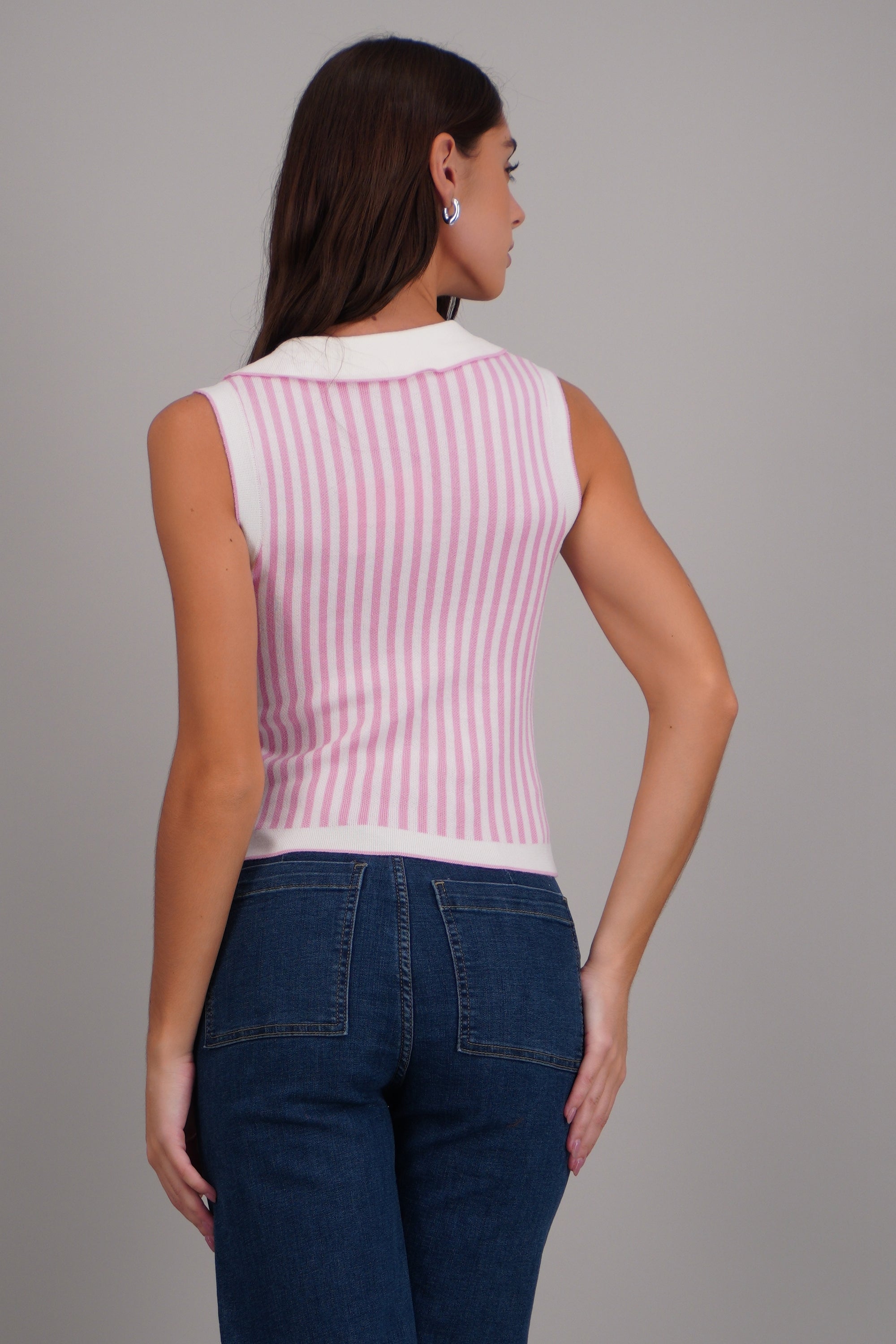 Chaleco ligero tejido rayas ROSA COMBO
