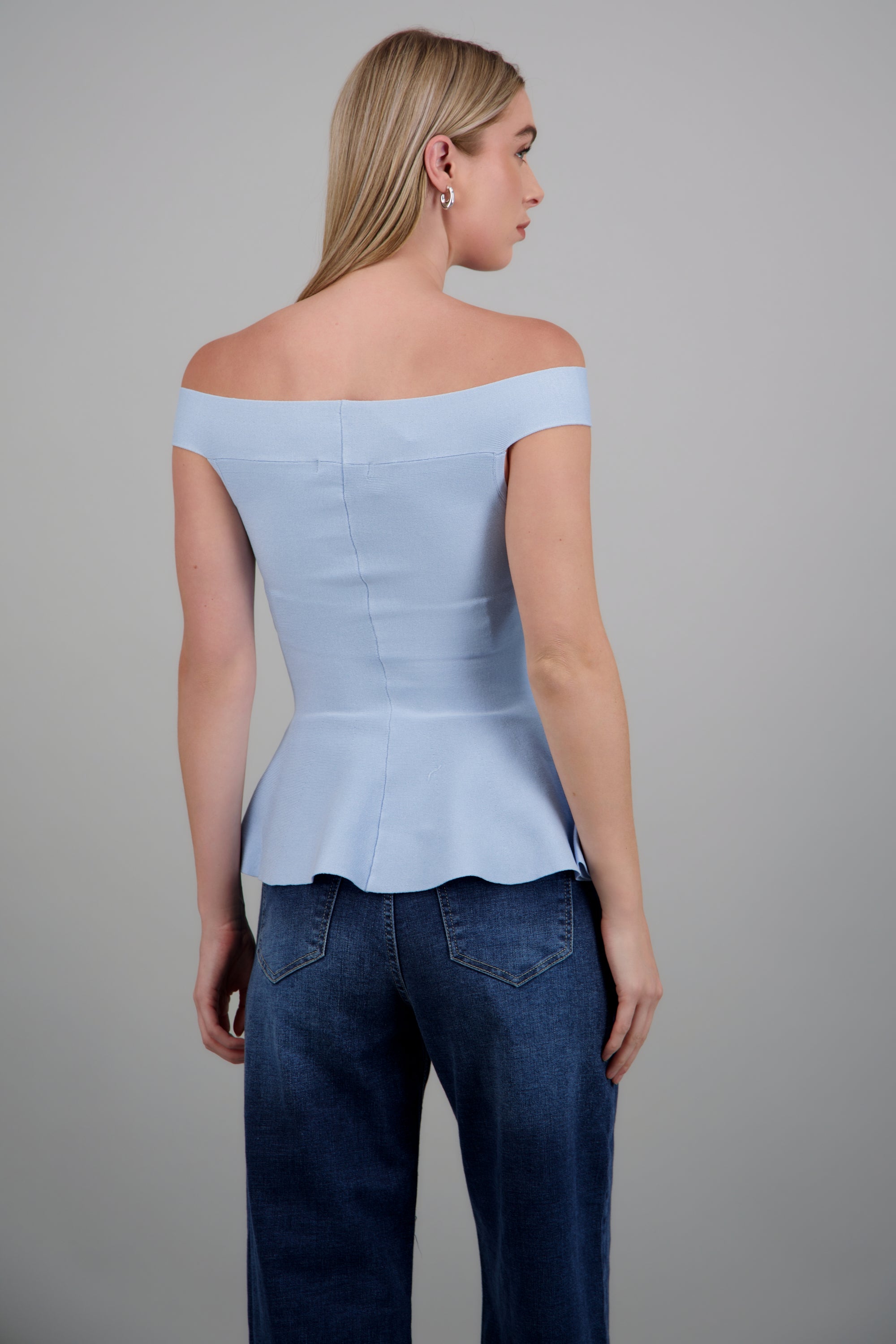Top off shoulder knit peplum AZUL PASTEL