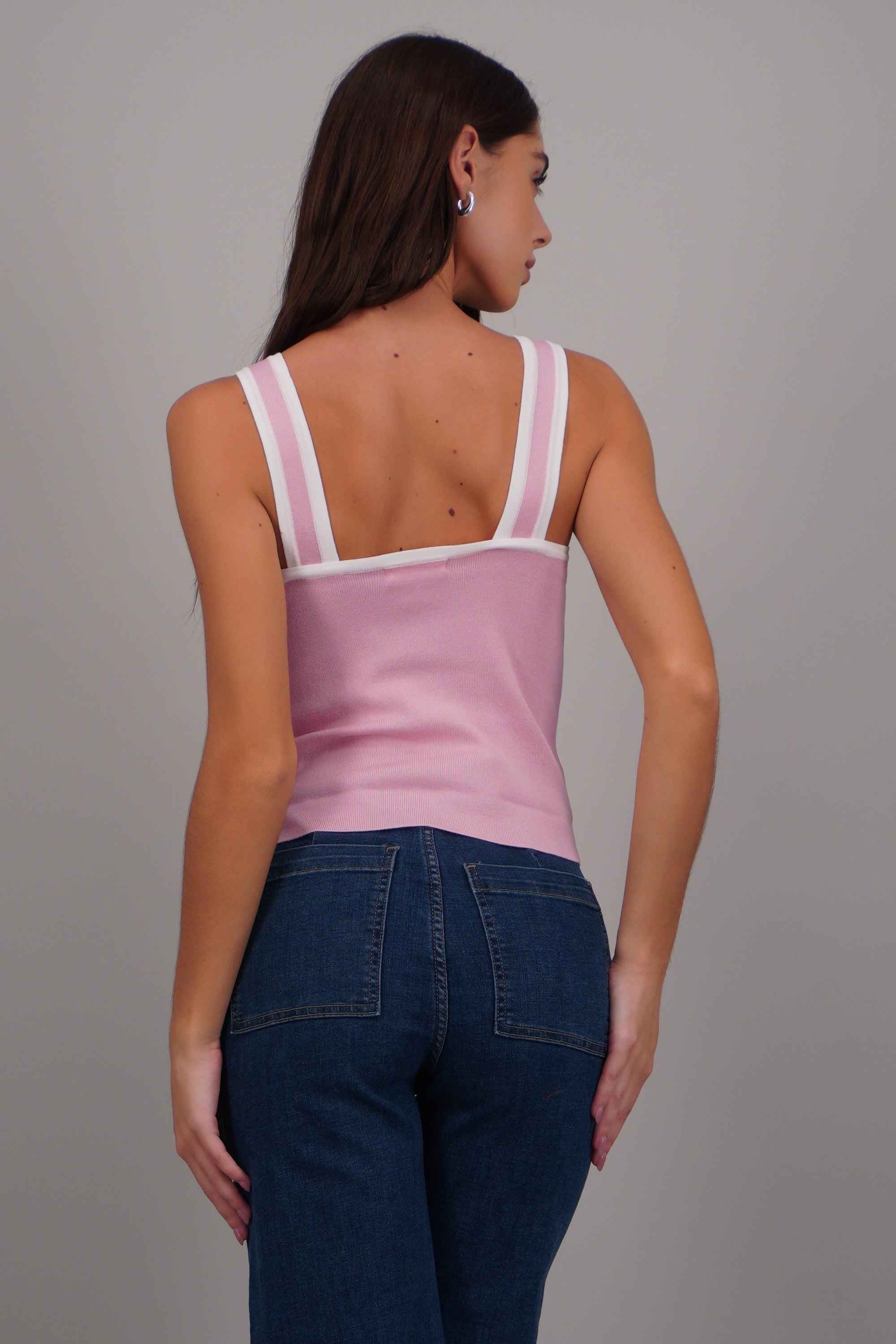 Top rib detalle perlas escote ROSA COMBO