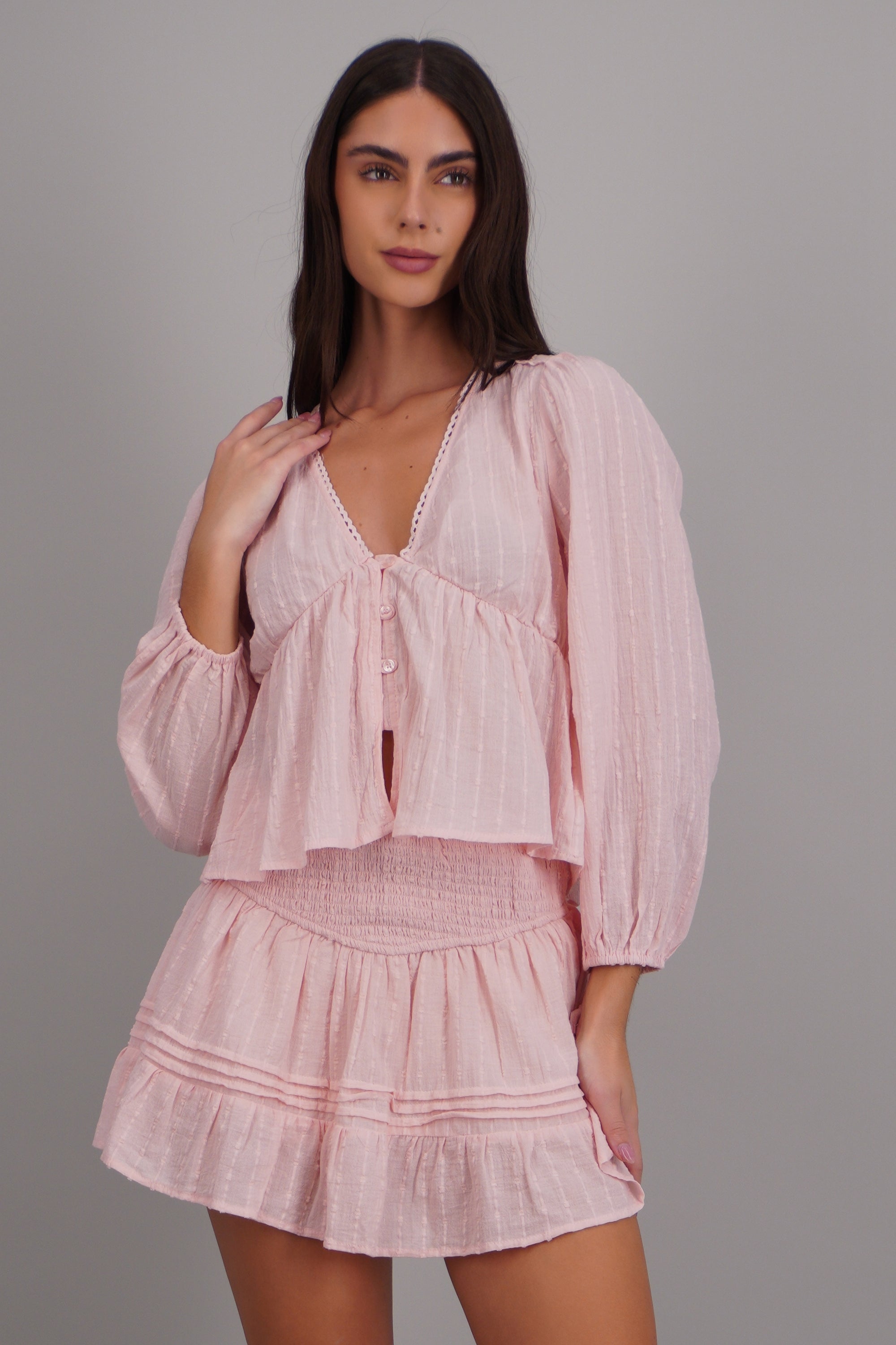 blusa ligera efecto peplum ROSA PASTEL