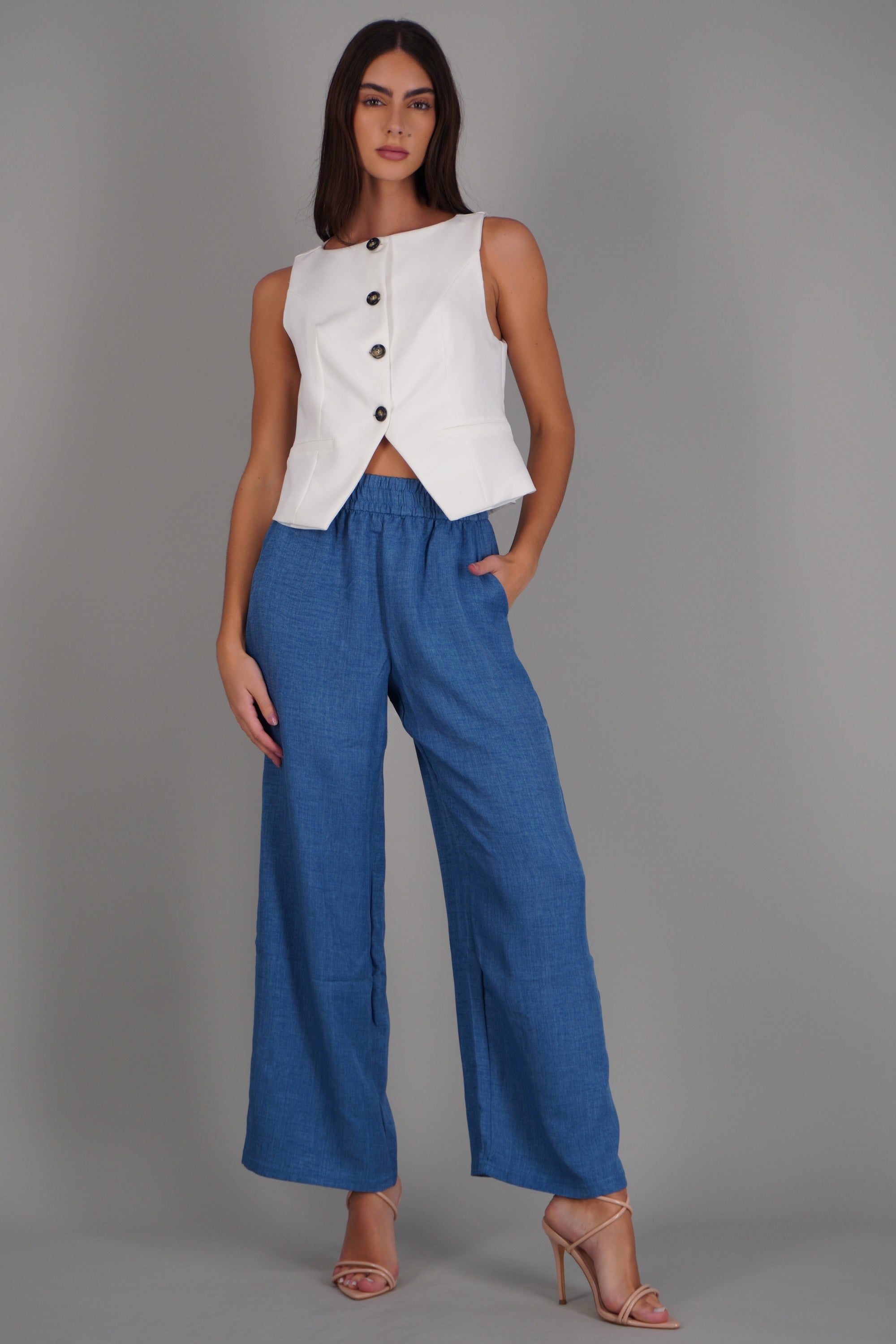 Pantalon amplio detalle pretina AZUL