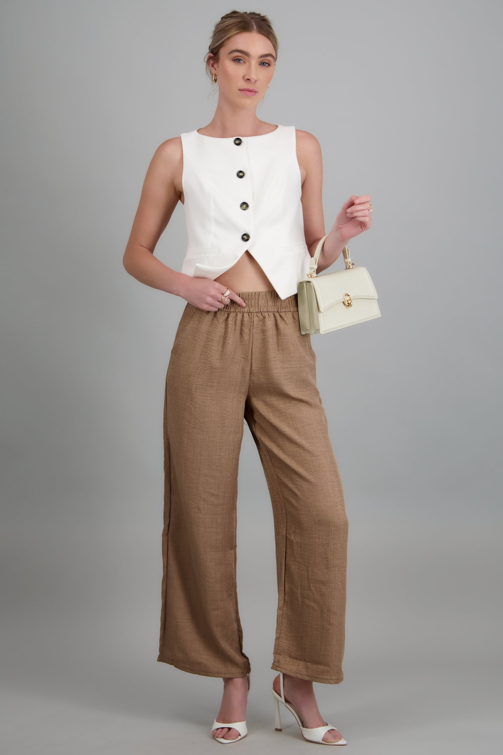 Pantalon amplio detalle pretina KHAKI