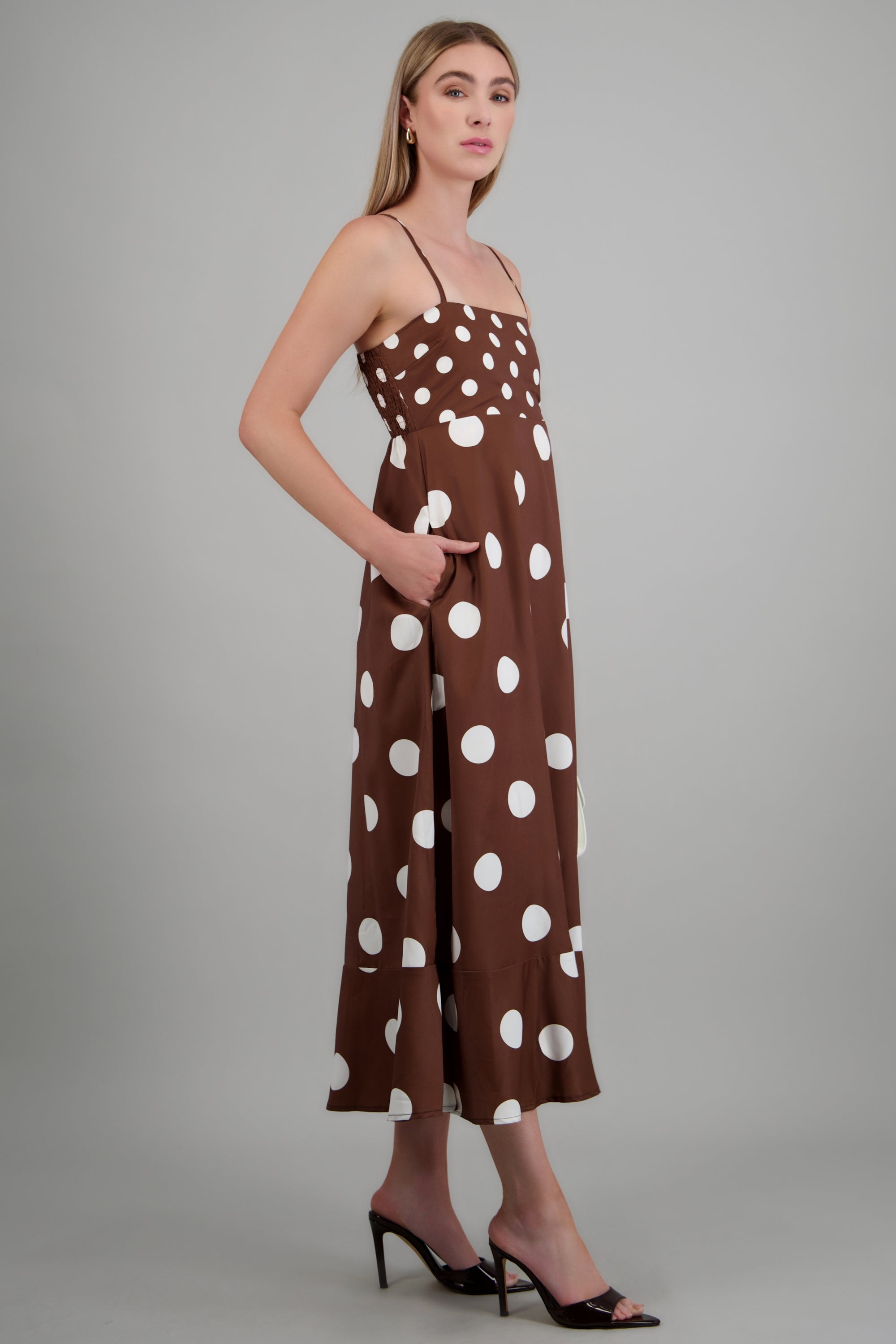 Vestido maxi polkas tirantes BLANCO COMBO