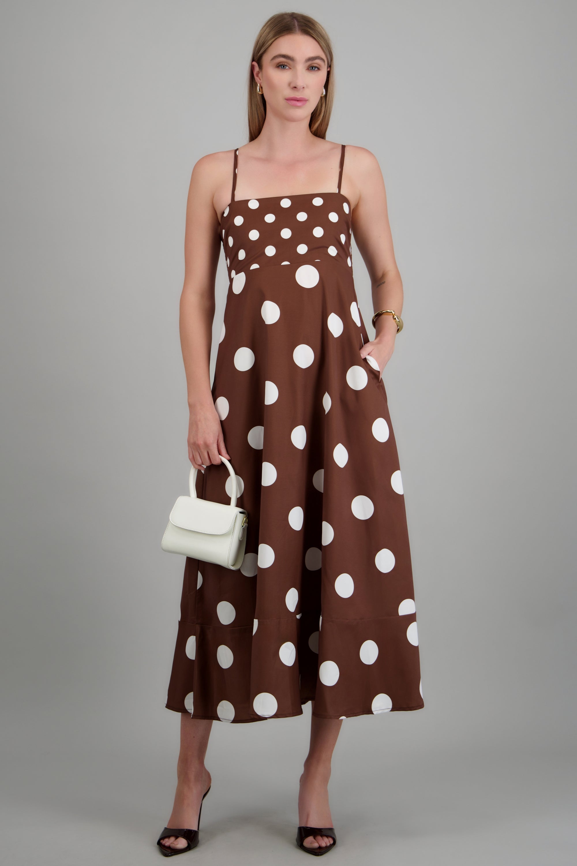 Vestido maxi polkas tirantes BLANCO COMBO
