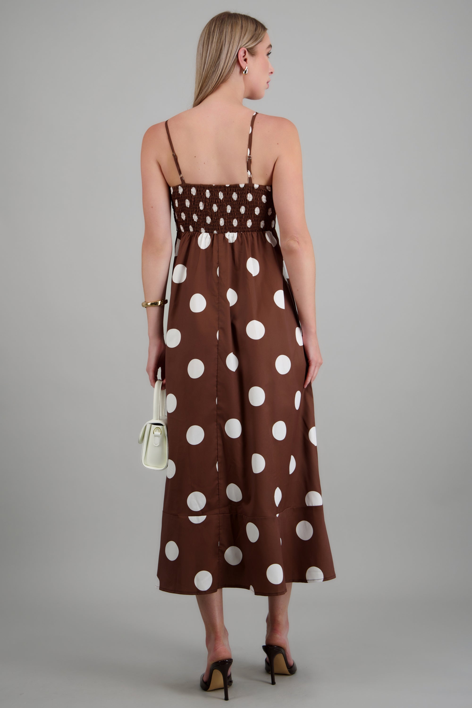 Vestido maxi polkas tirantes BLANCO COMBO