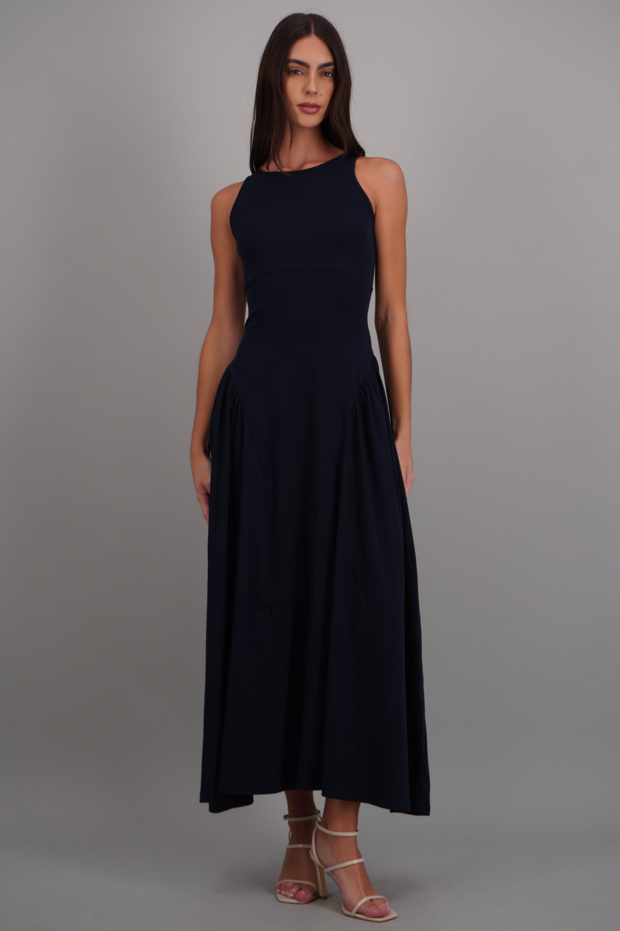 Vestido maxi son mangas cuello redondo MARINO
