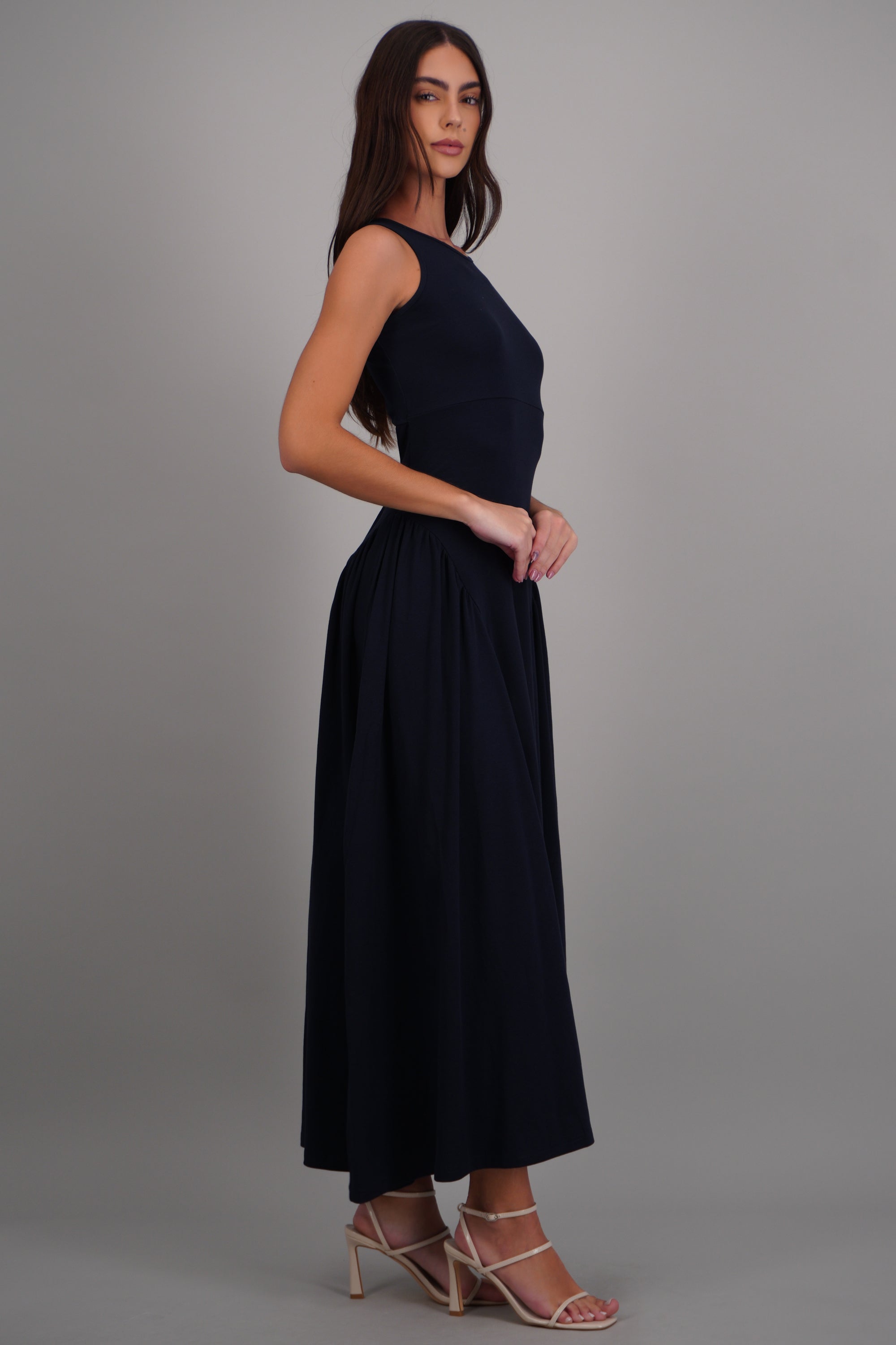 Vestido maxi son mangas cuello redondo MARINO