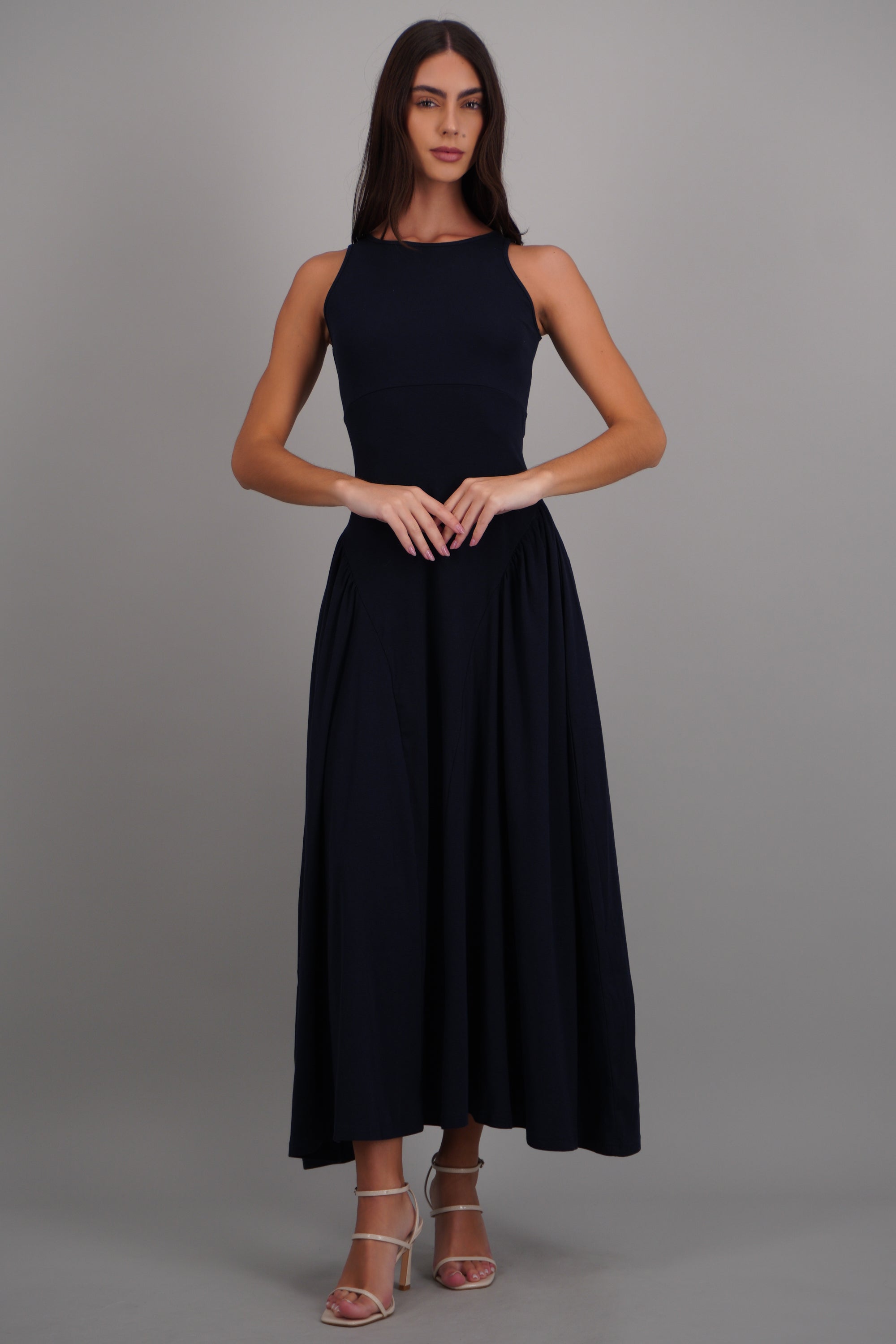 Vestido maxi son mangas cuello redondo MARINO