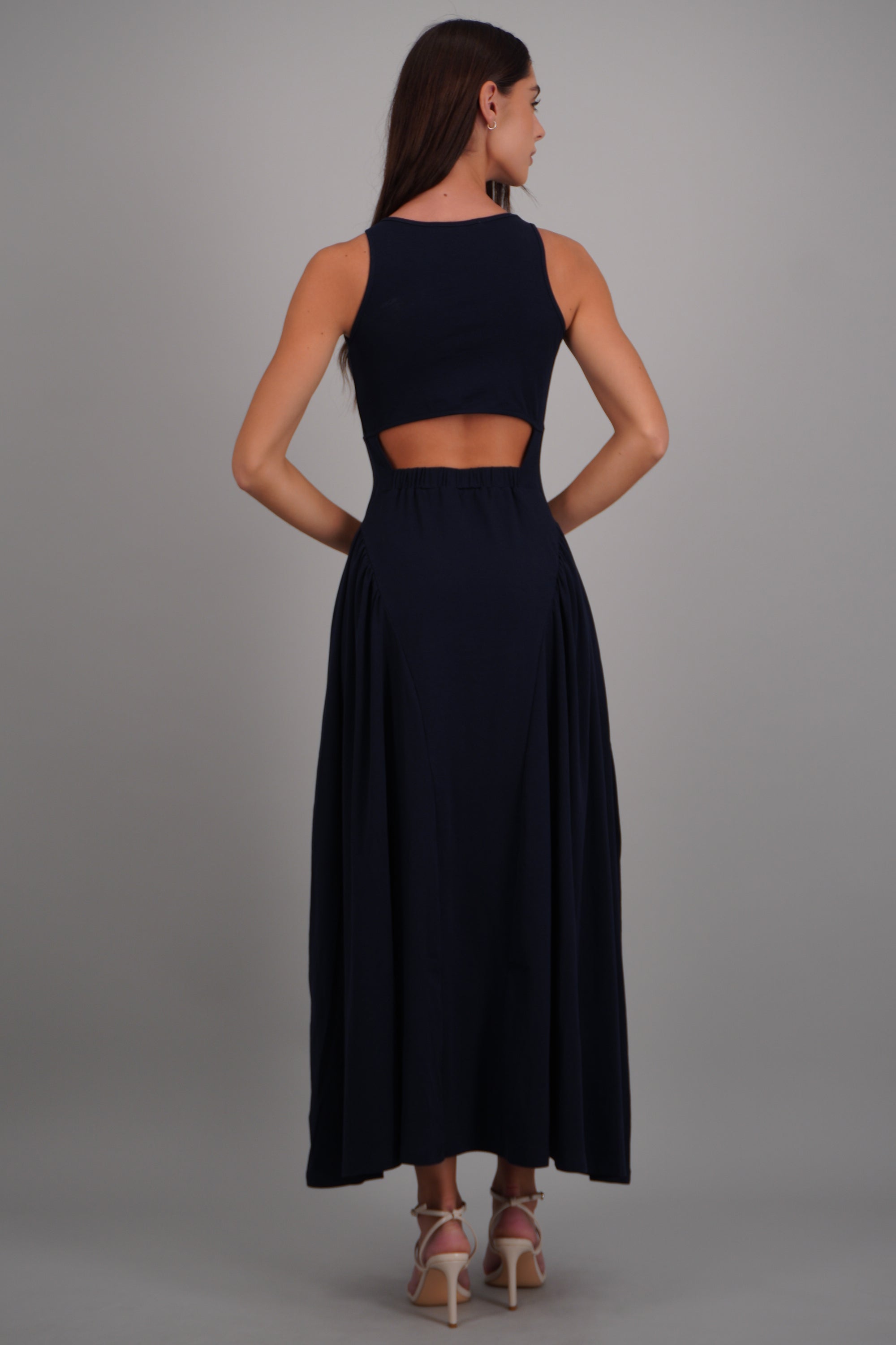 Vestido maxi son mangas cuello redondo MARINO