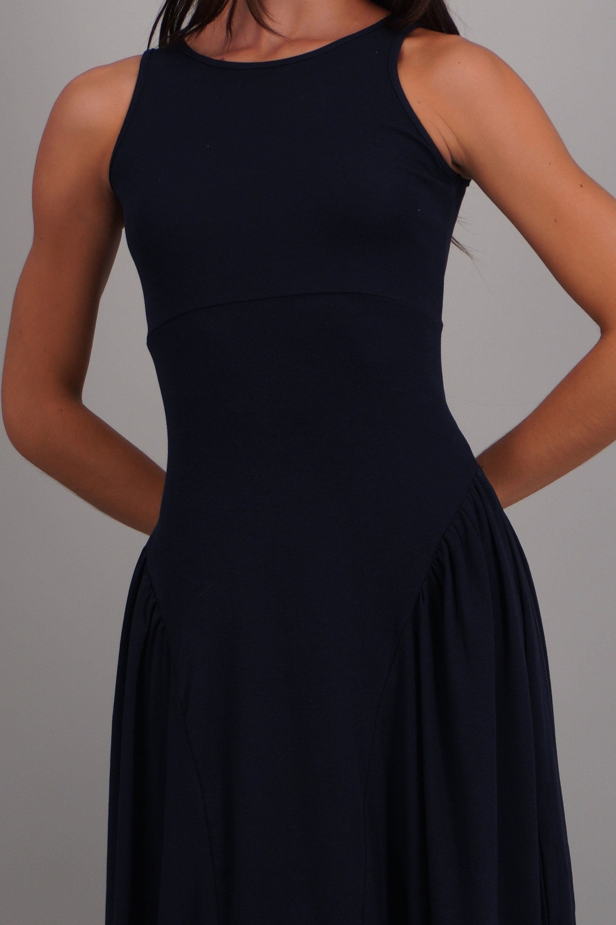Vestido maxi son mangas cuello redondo MARINO